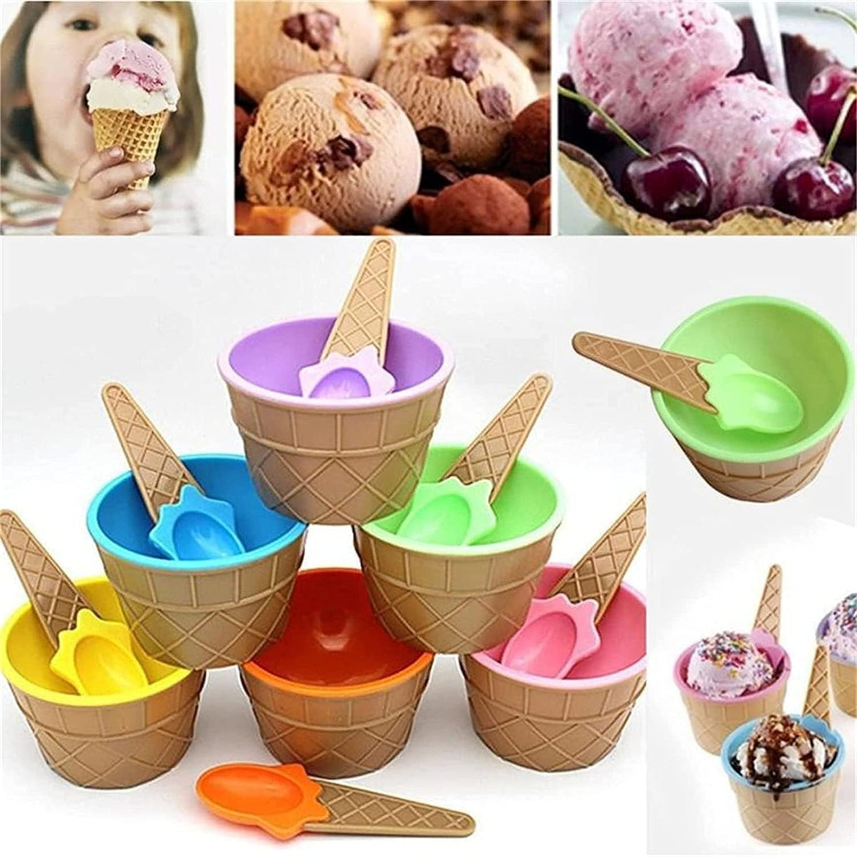 Ice Cream Bowls 6 Pack colorful bowls with spoons