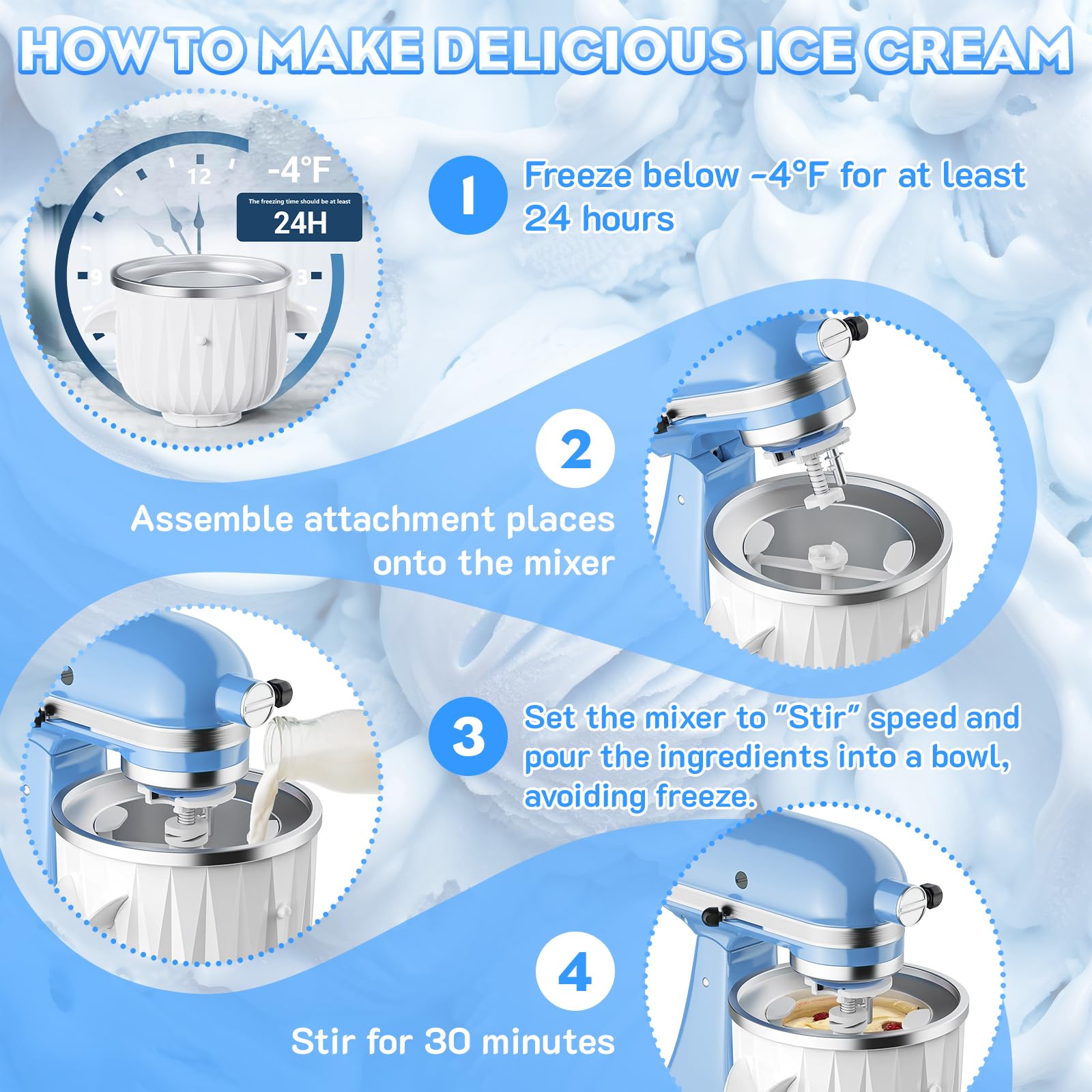 Ice cream maker attachment 2 quarts GVODE for KitchenAid