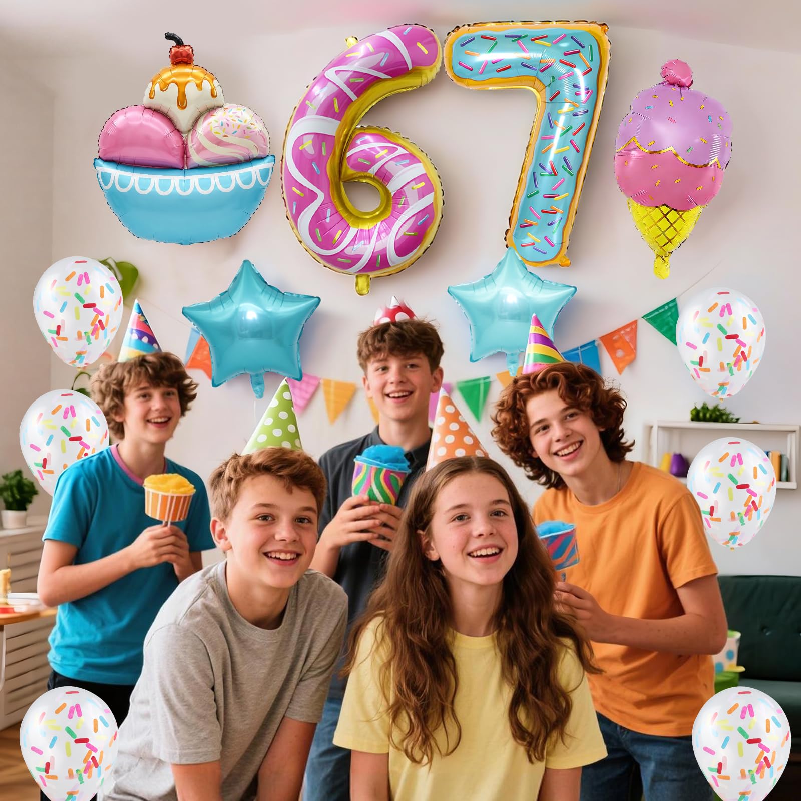 ice cream and star theme balloons for 67 birthday decorations kit