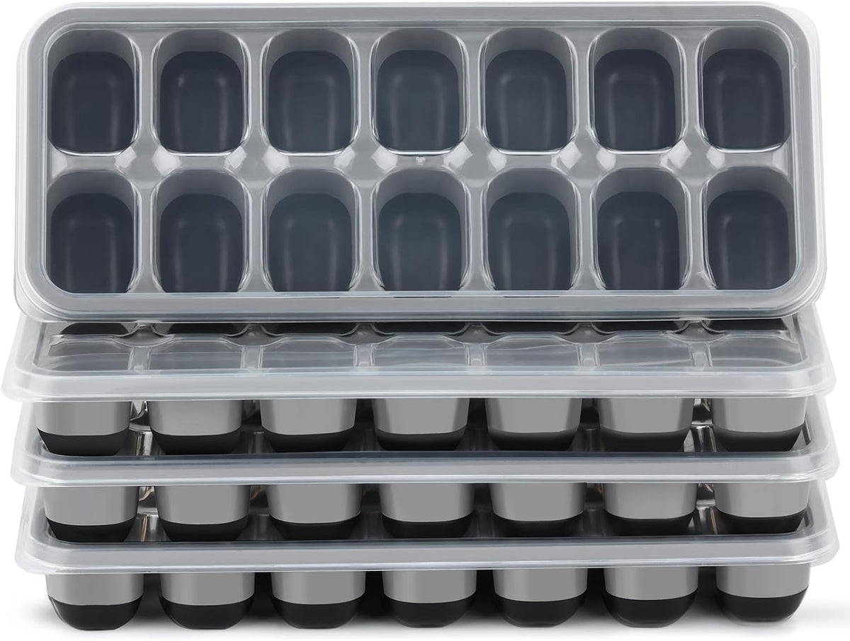 Jrisbo ice cube tray 4 pack silicone with lid