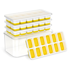 Ice Cube Tray with Lid & Bin 4 Pack Stackable Silicone Trays with Storage Bin