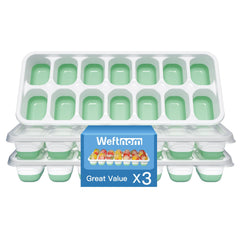 three-pack silicone ice cube tray with lid