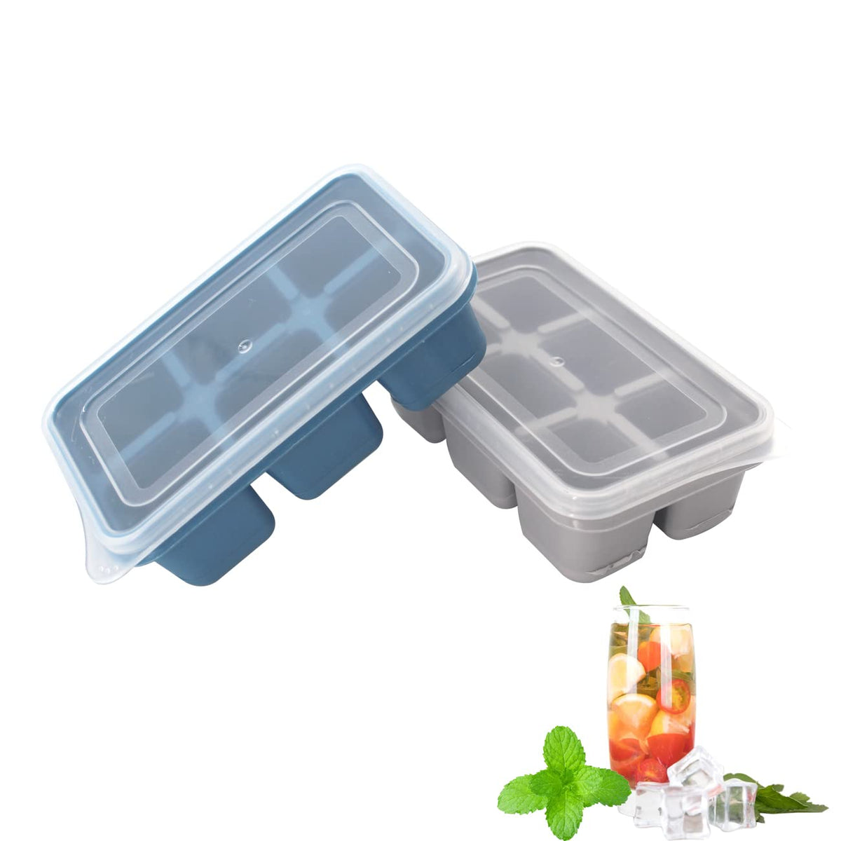 Ice Cube Trays 2 Pack mini silicone molds with removable lids