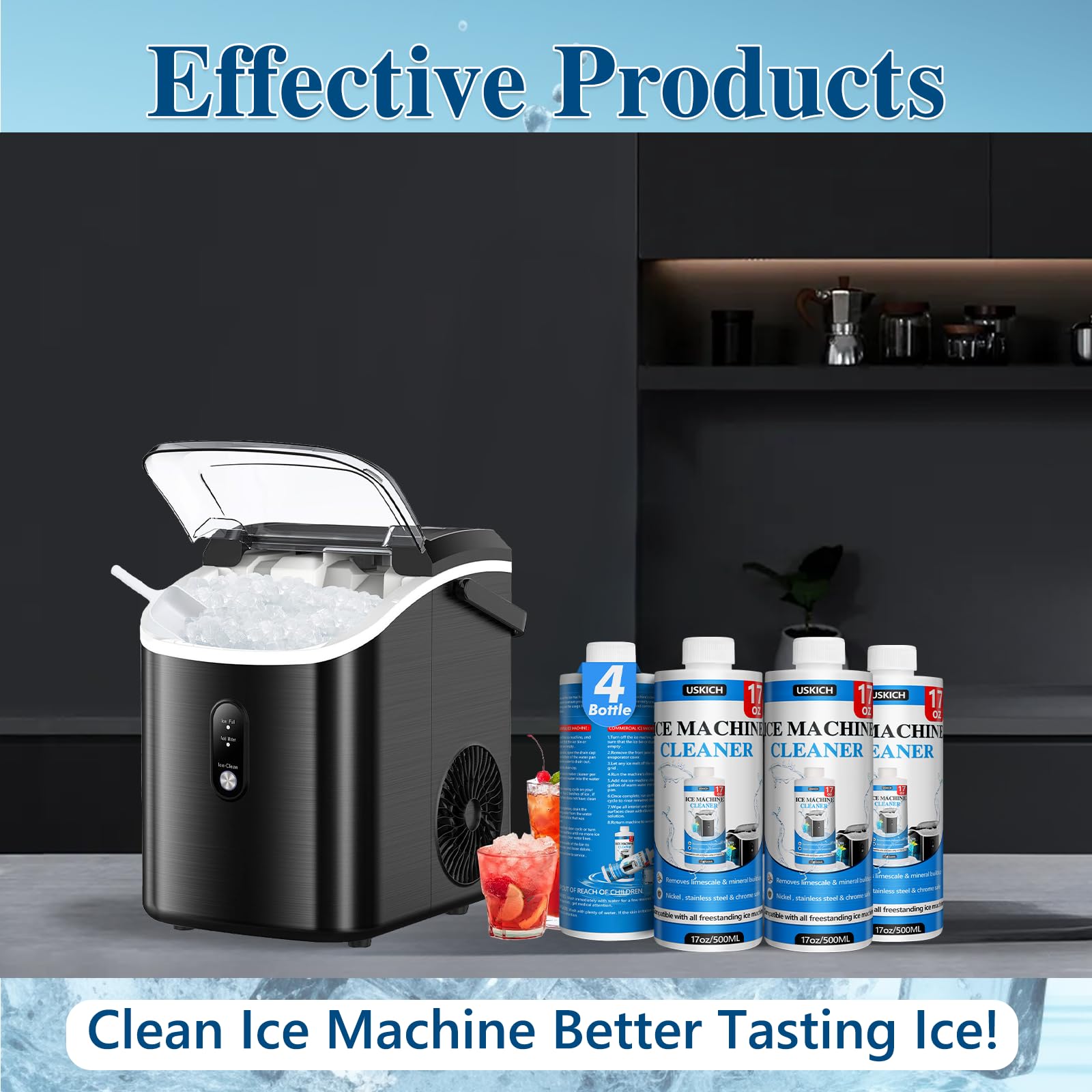 Ice maker cleaner 4 bottle set packaging