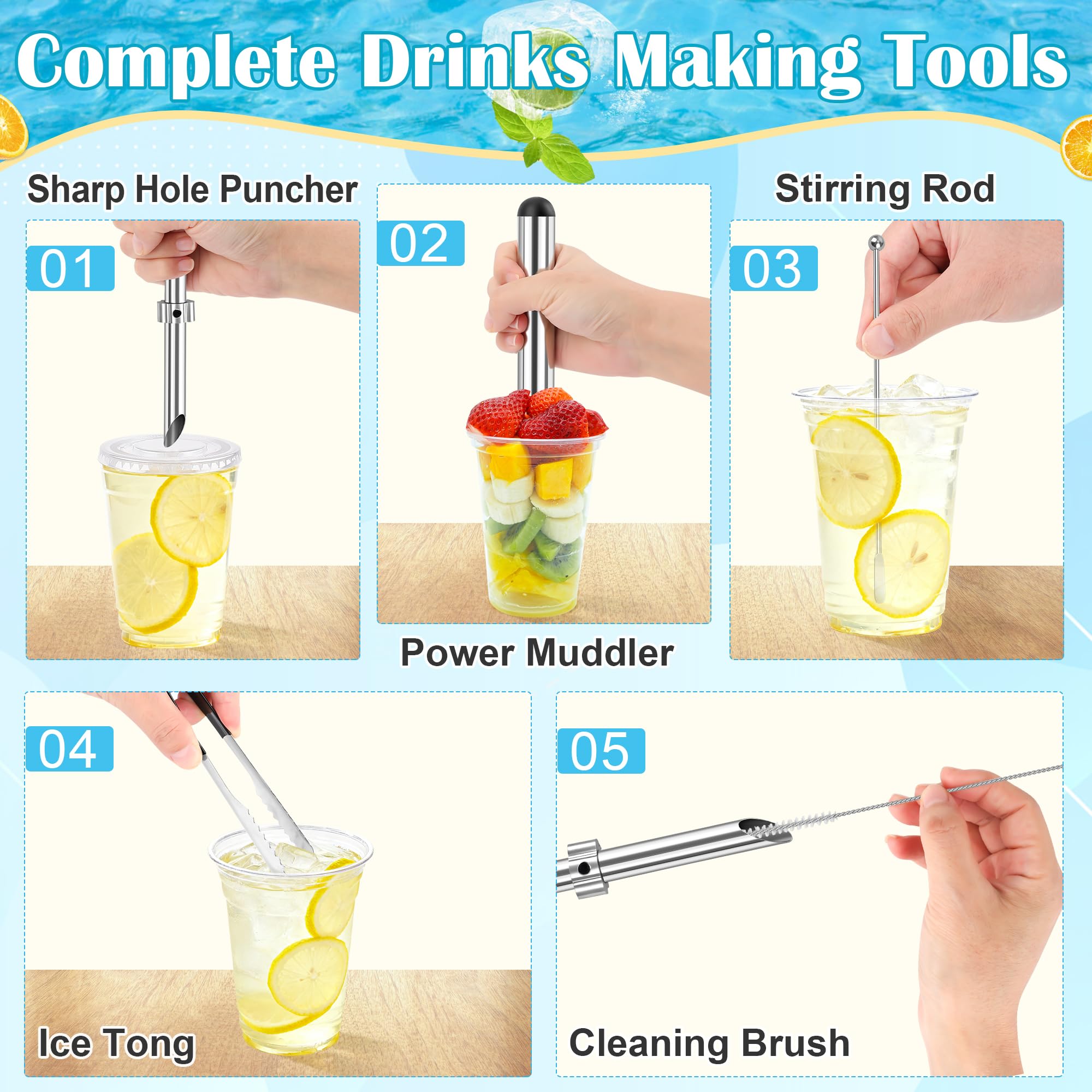 ice tweezers and cleaning brush included