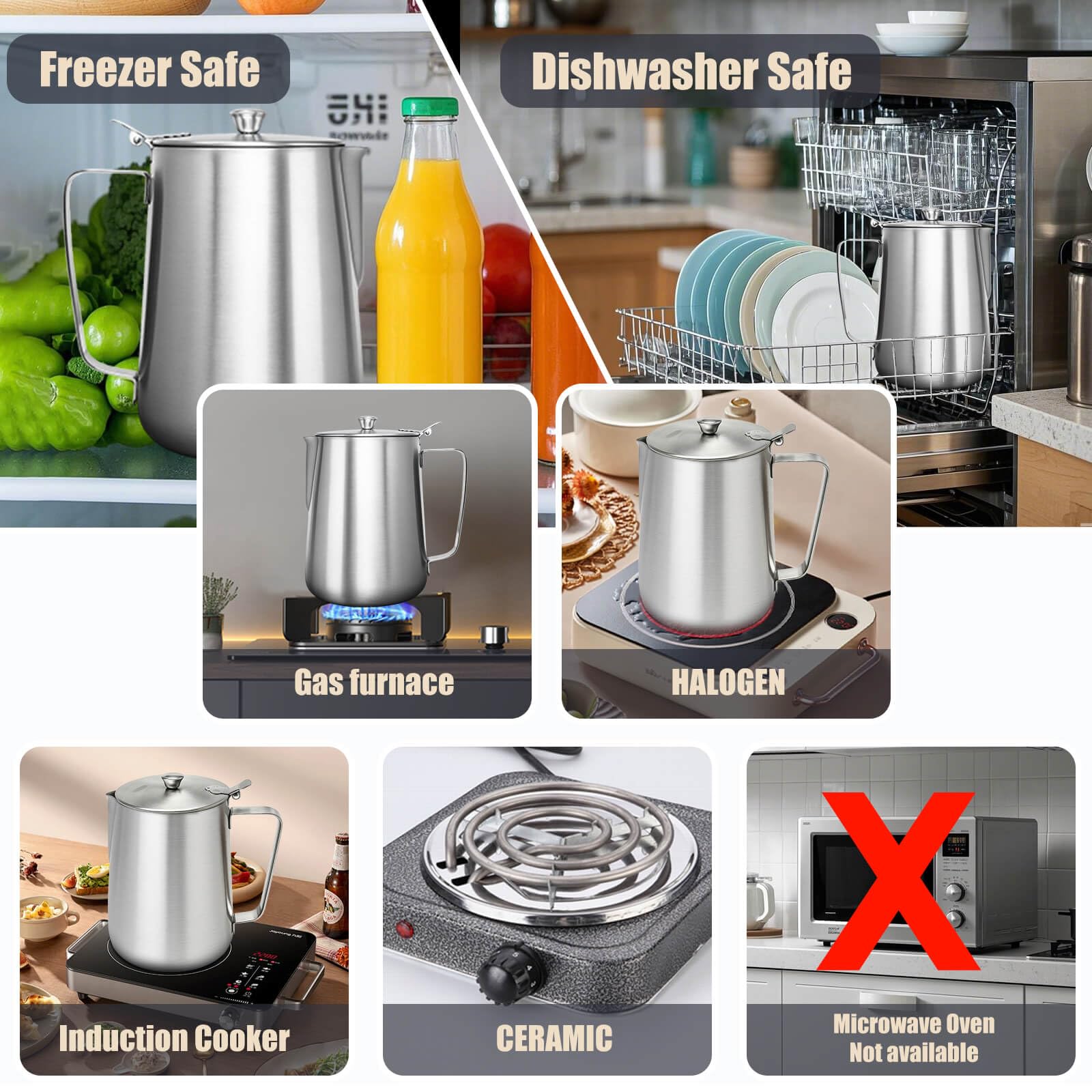 Versatile stainless steel pitcher for iced tea and hot water