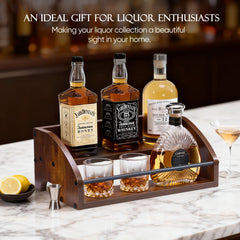 Two-tier countertop liquor bottle rack with wine display