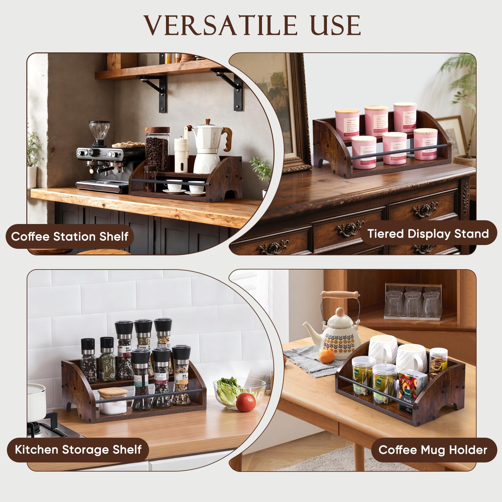 Coffee syrup rack organizer in a home bar setup