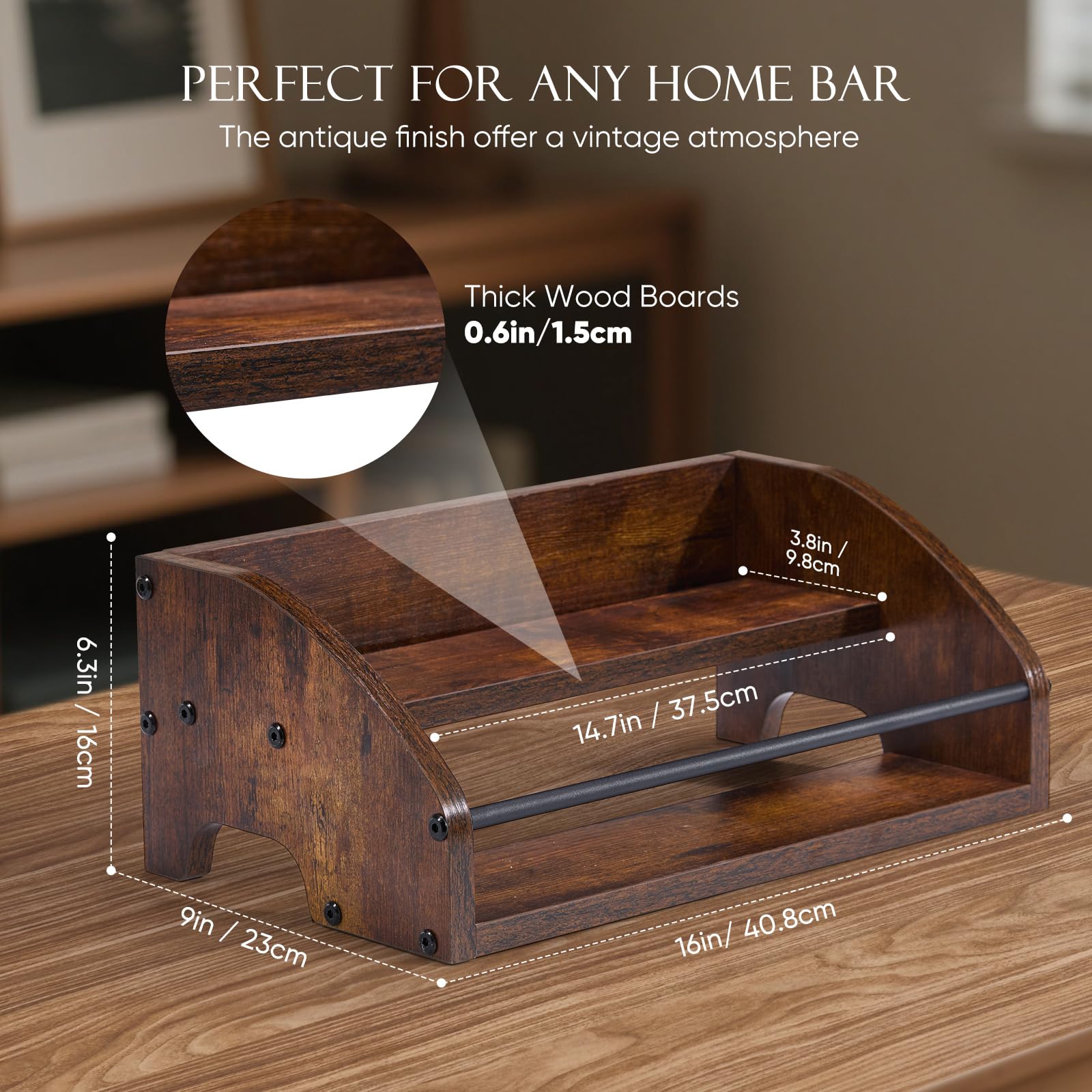 Wine bottle display on ICOHOT wooden rack