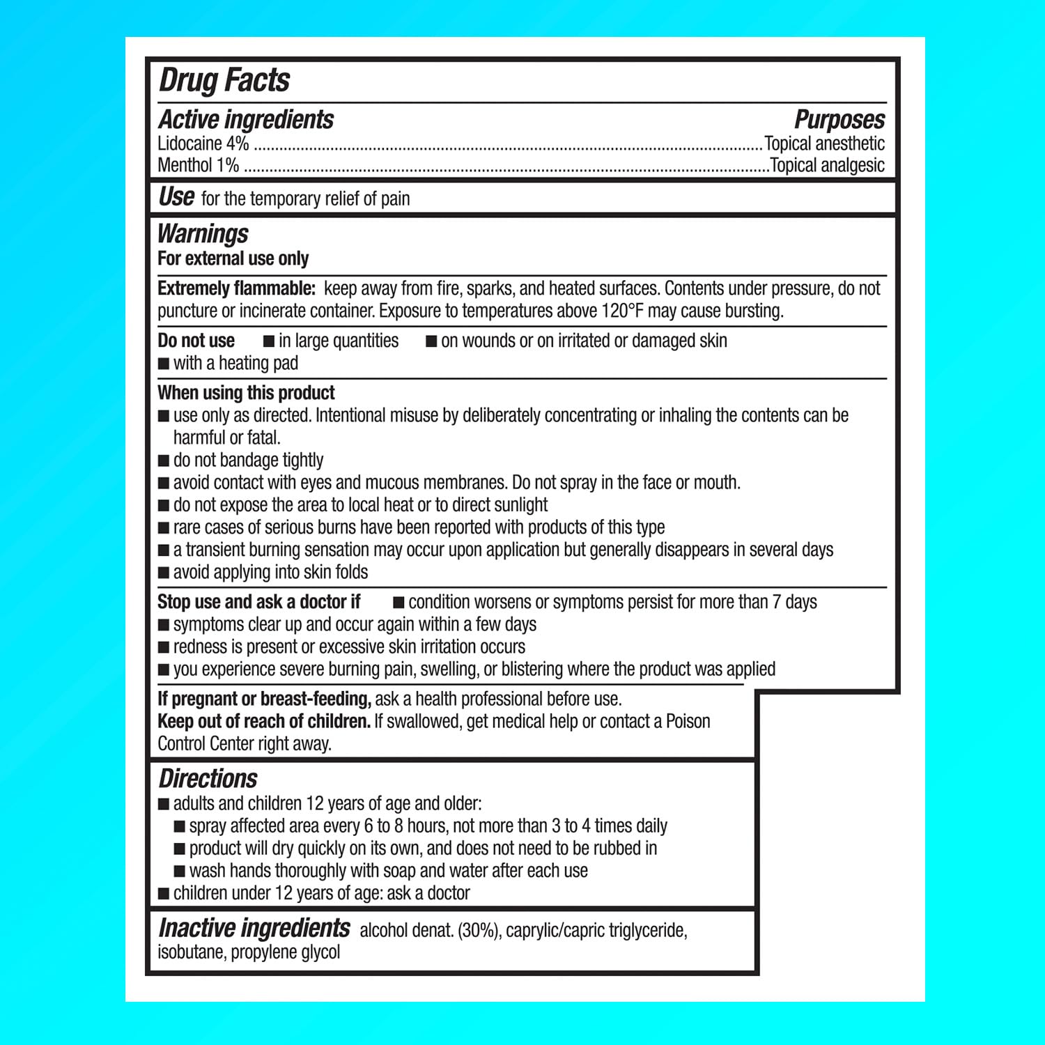 Icy Hot Lidocaine Pain Relief Dry Spray 4 oz label