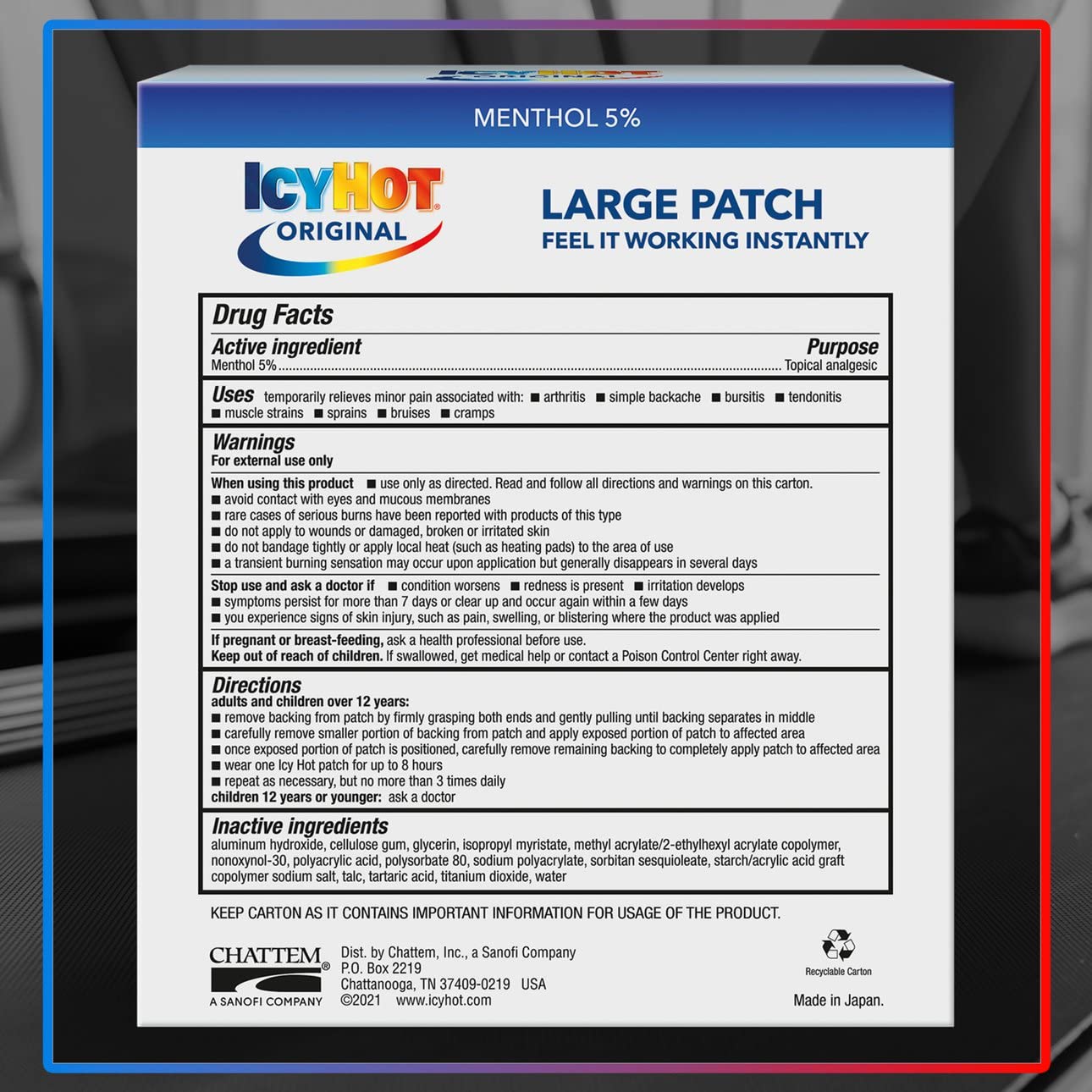 5-count pack of Icy Hot Original Pain Relief Patch
