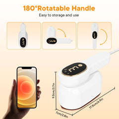 IDACYRIA LCD display on travel steamer showing settings