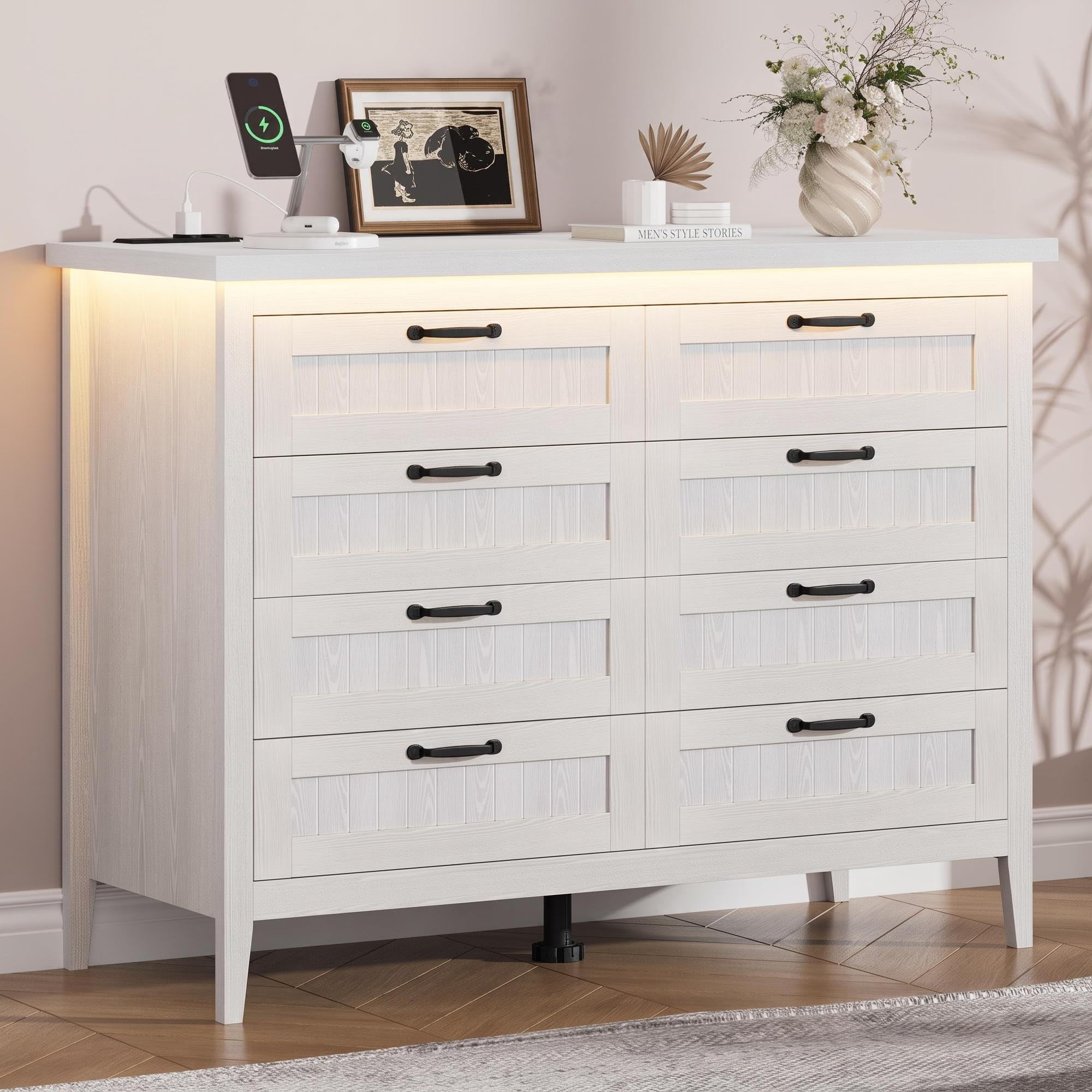 IDEALHOUSE white 8-drawer dresser 47.3W x 15.6D x 39.8H