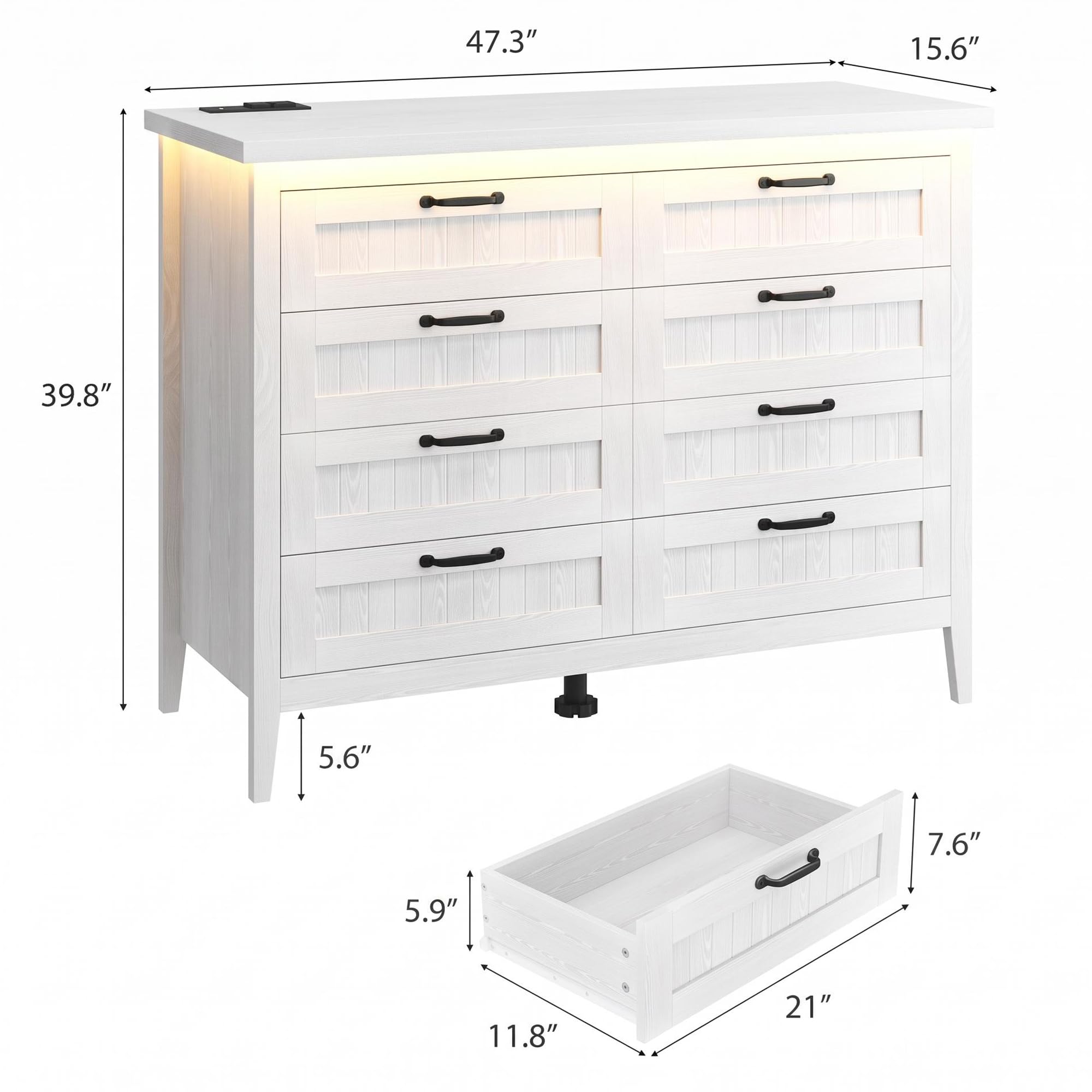 IDEALHOUSE white 8-drawer dresser profile 47.3W