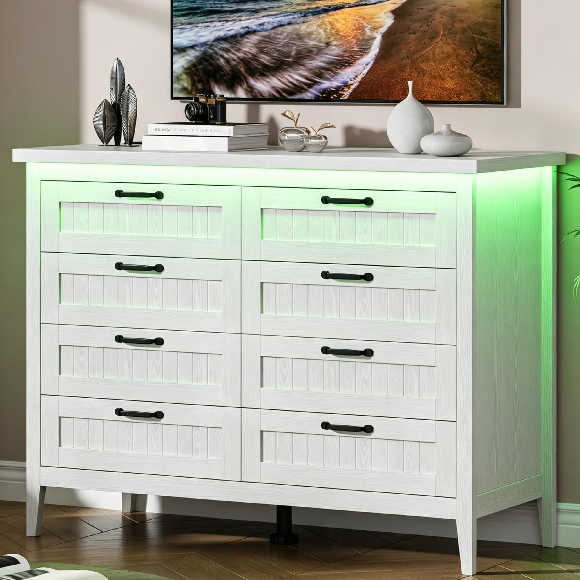 IDEALHOUSE white dresser 8 drawers front view 47.3W