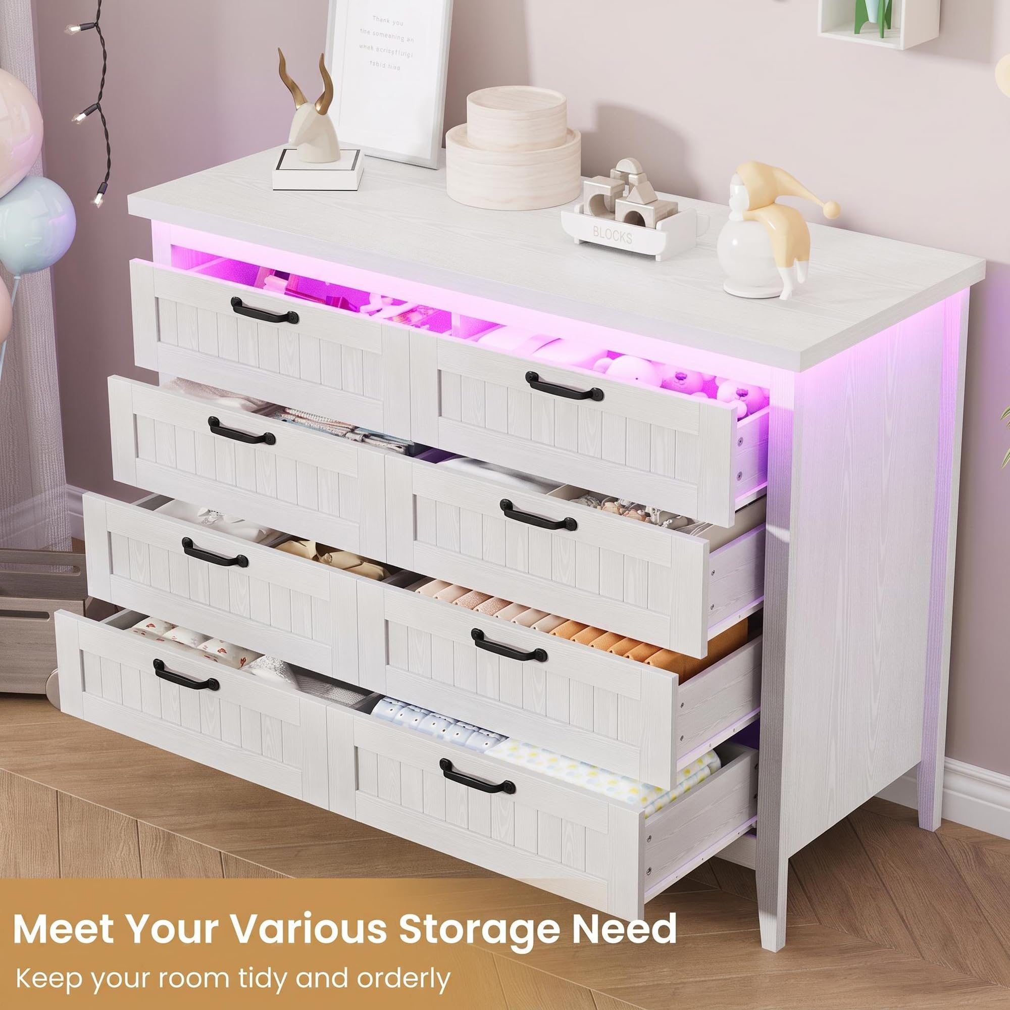IDEALHOUSE white dresser 8 drawers top view 47.3W