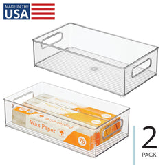 iDesign clear fridge bin with handles for fridge organization