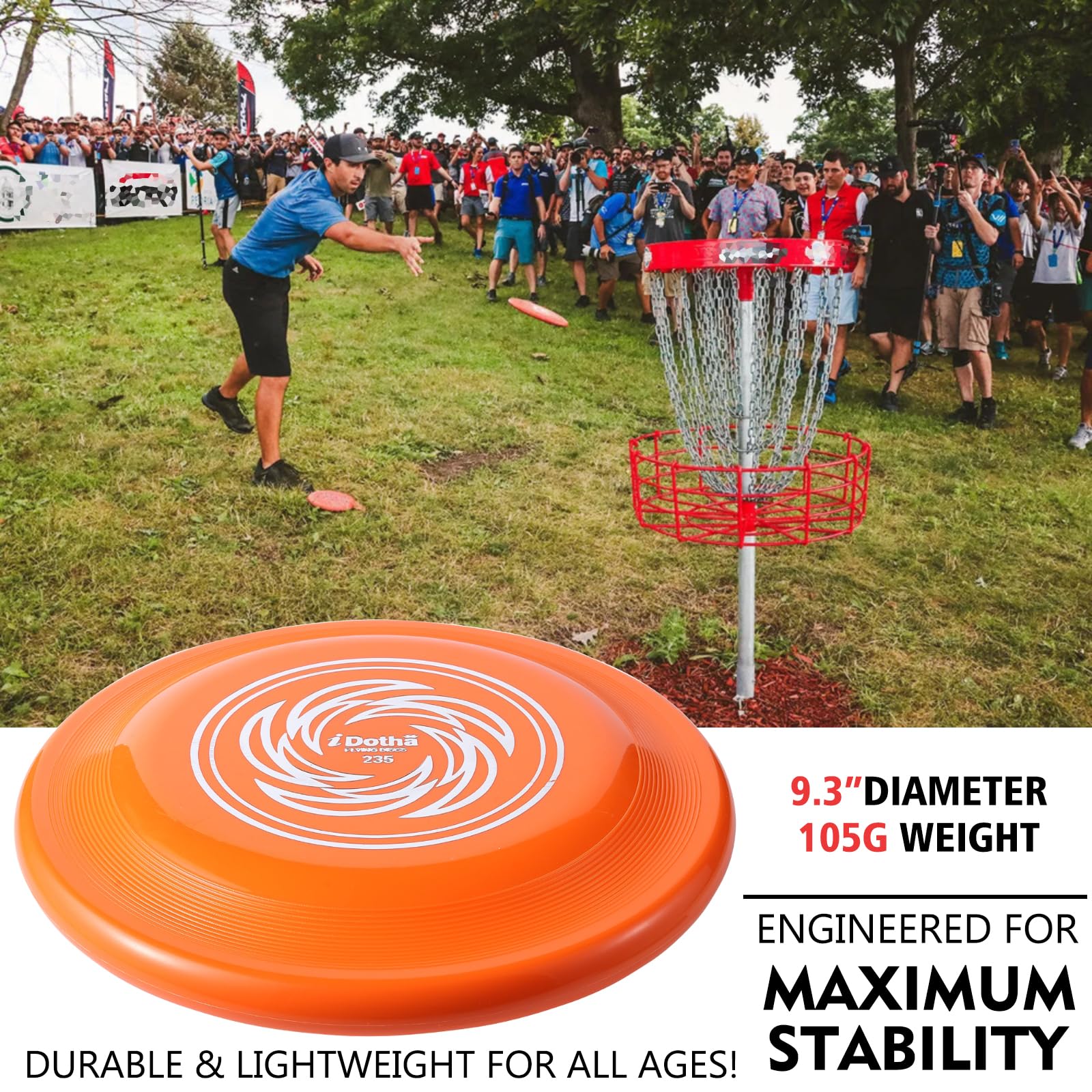 age indication 5 and up for idotha flying disc with support