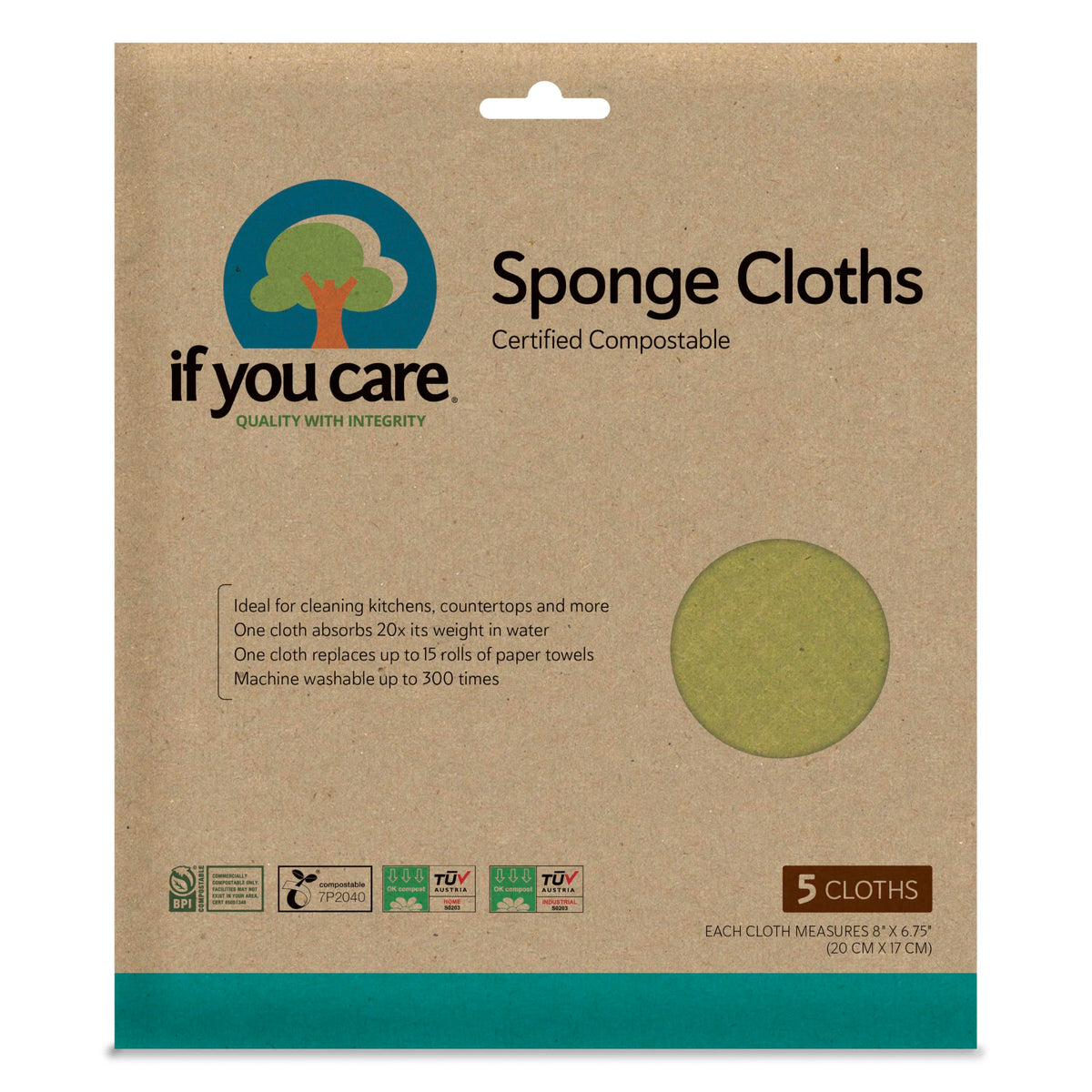 If You Care sponge cloths pack of 5 in 70% cellulose 30% cotton blend