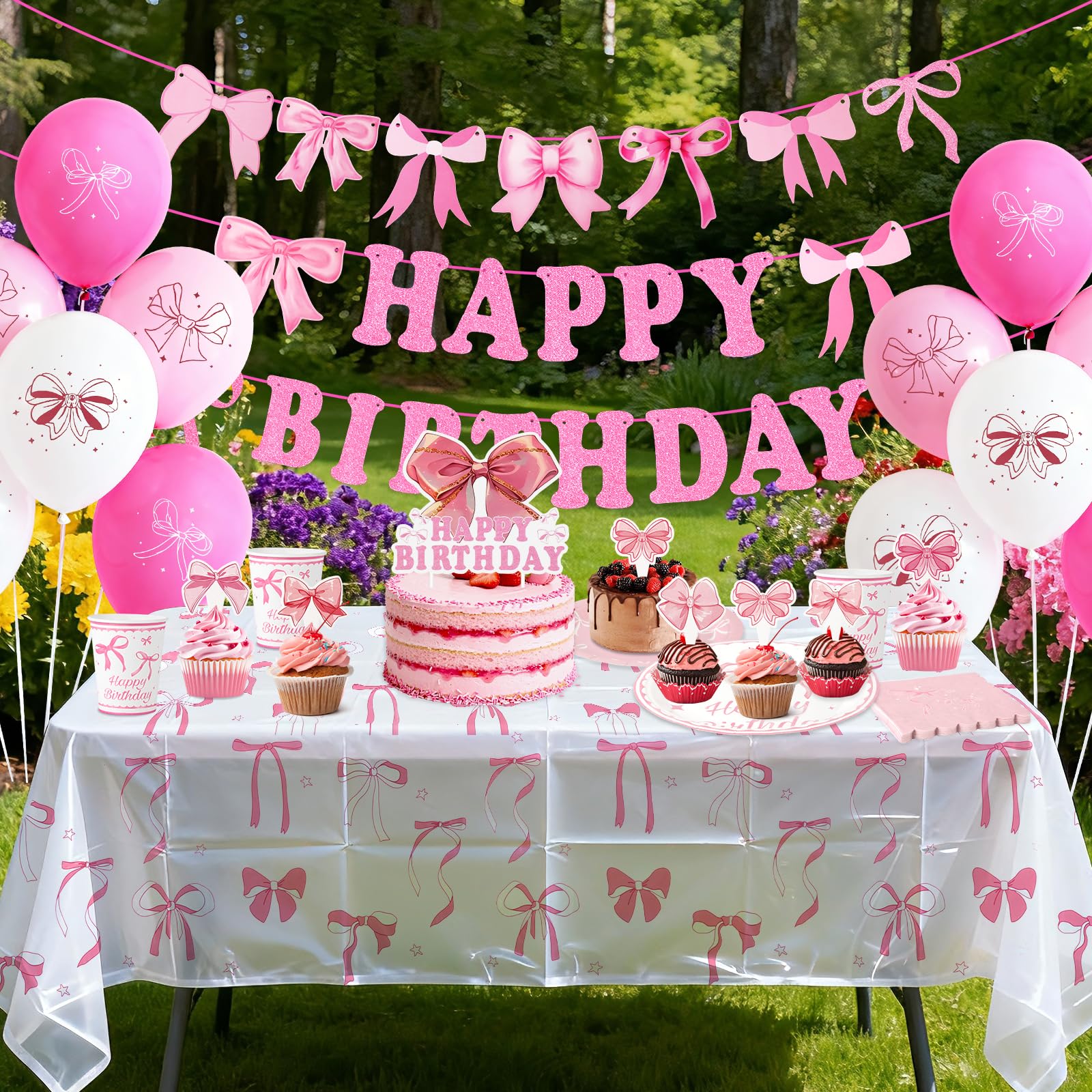 Pink themed party tableware set image