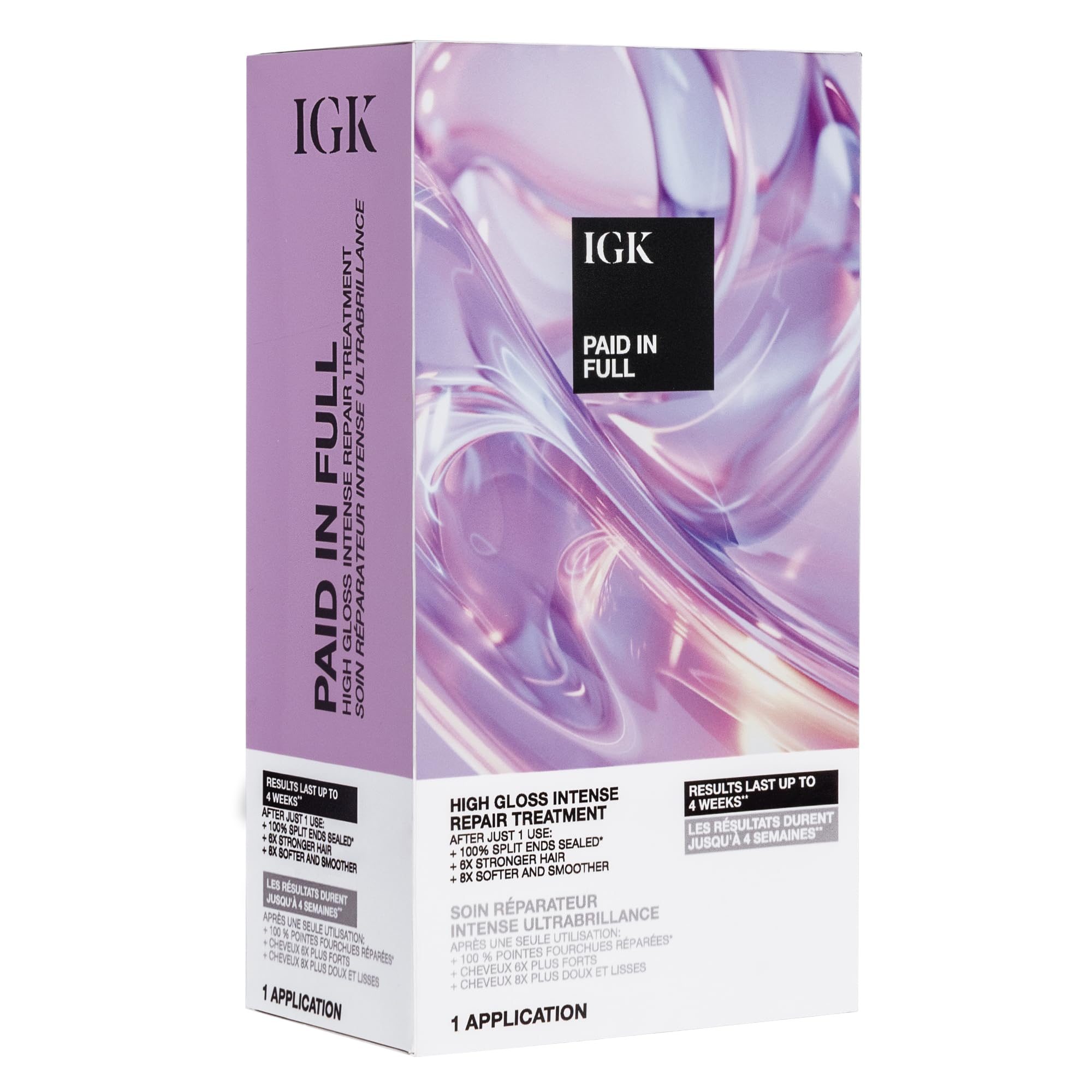 IGK Paid In Full High Gloss Intense Repair Treatment packaging and bottle