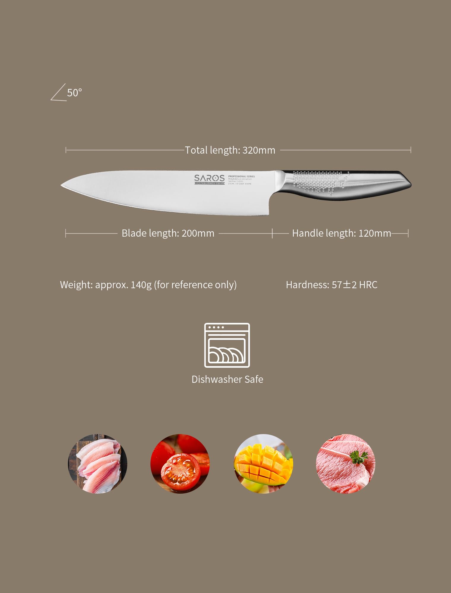 Versatile 8 inch gyuto knife for meat fish fruit vegetables