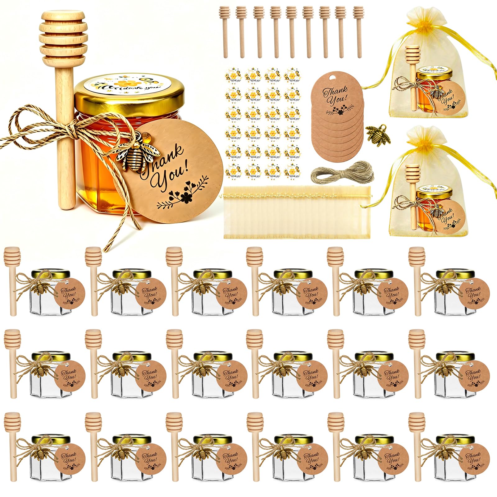 IIKUM glass honey jars hexagon shape with lids