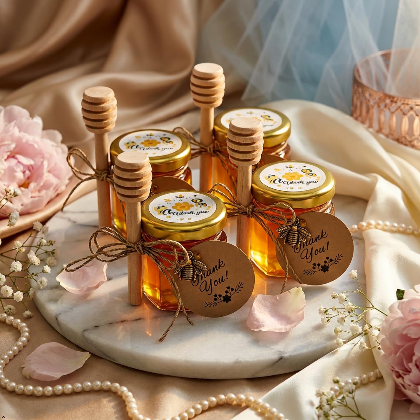Bee pendants included with honey jars