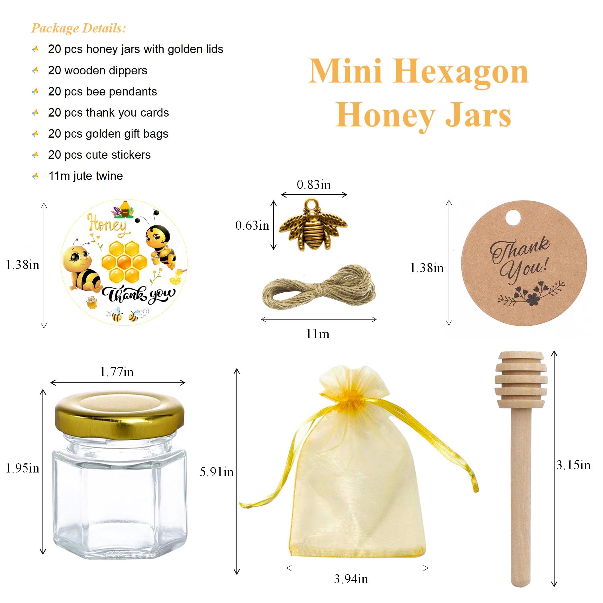 20 pack glass honey jars with wooden dippers