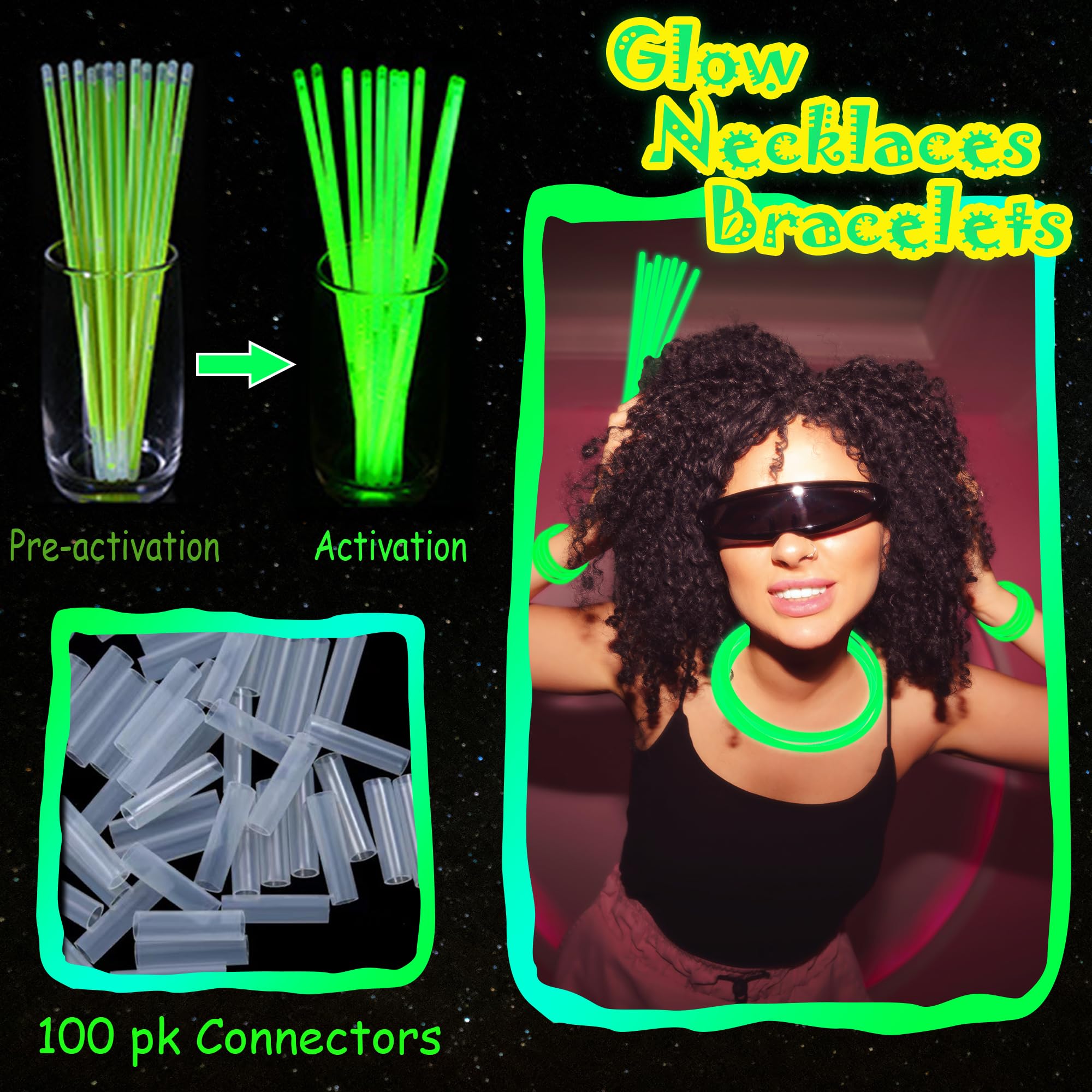 8 inch neon glow sticks with connectors ILHSTY
