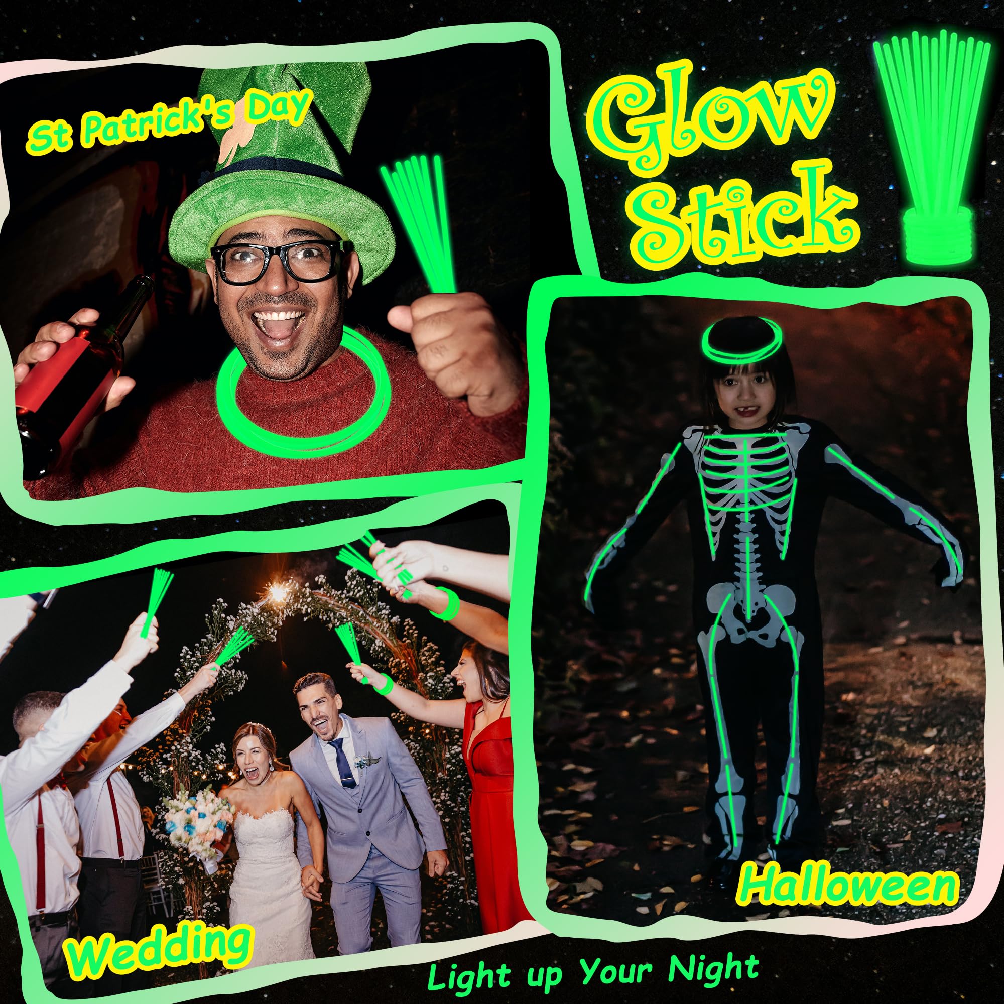 Dark night party supplies with ILHSTY green glow sticks