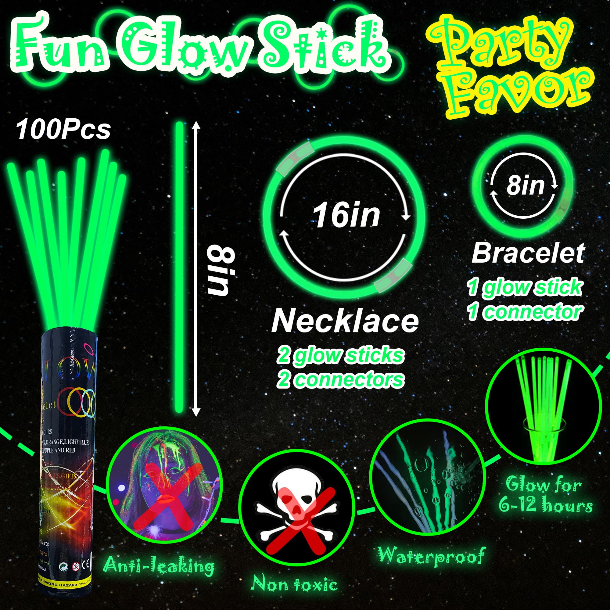 Bulk glow sticks 100 pack in green ILHSTY