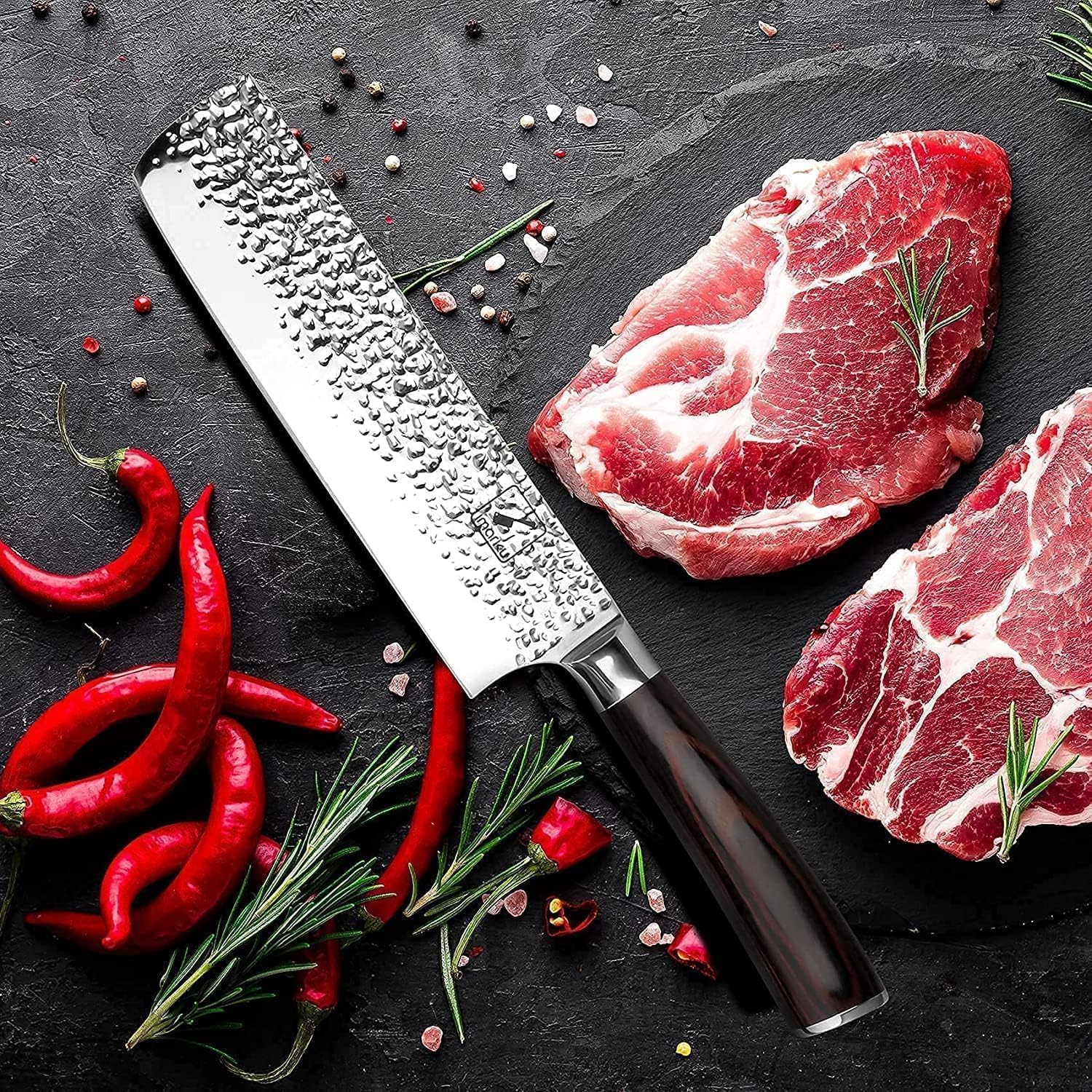 imarku handmade hammered blade nakiri knife