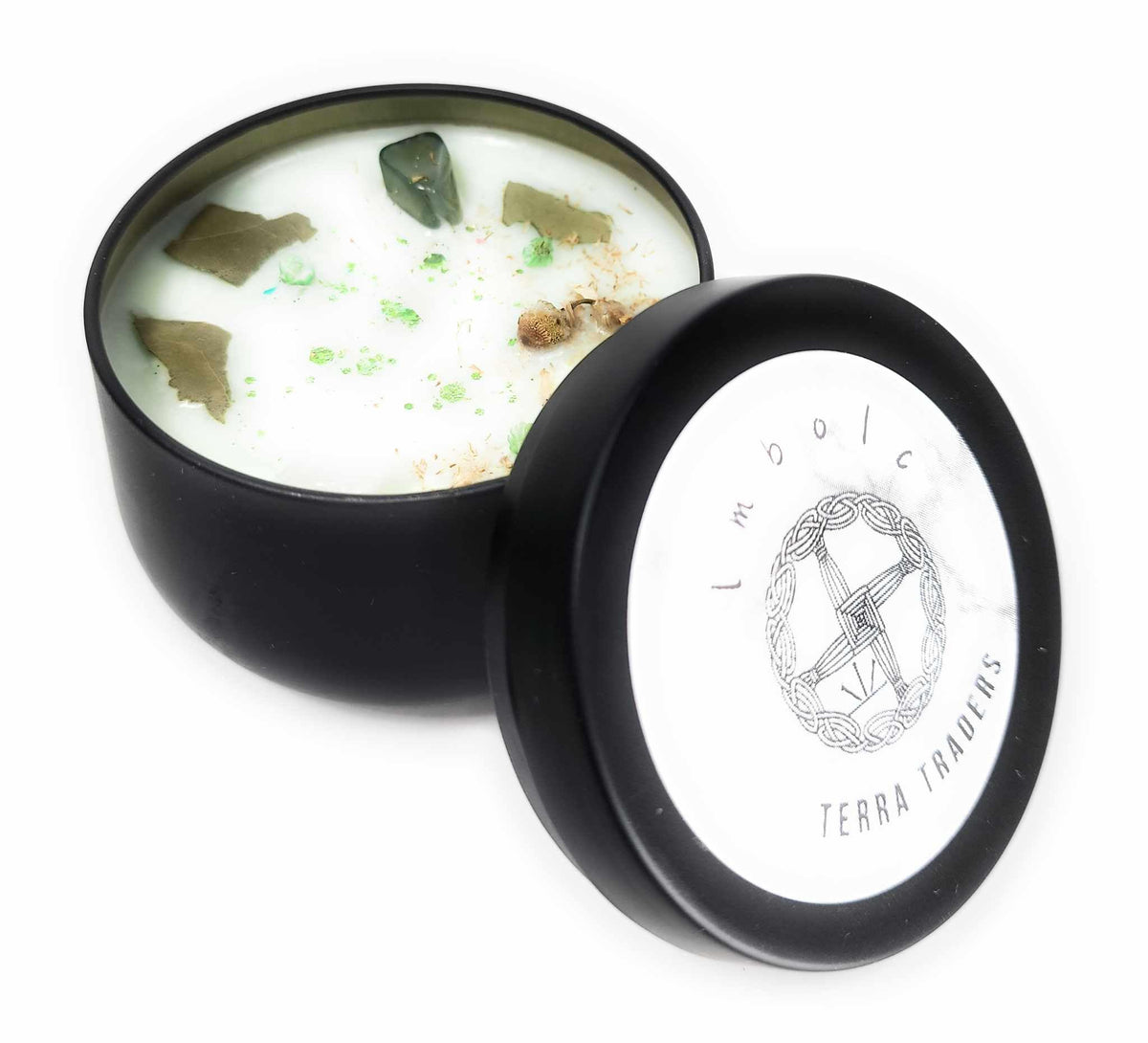 Imbolc Sabbat Container Candle 4 oz soy wax in black matte container