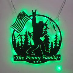 Bigfoot US flag metal wall art LED