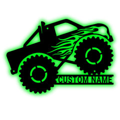 IMIDU custom text monster truck driver metal wall art LED light general display