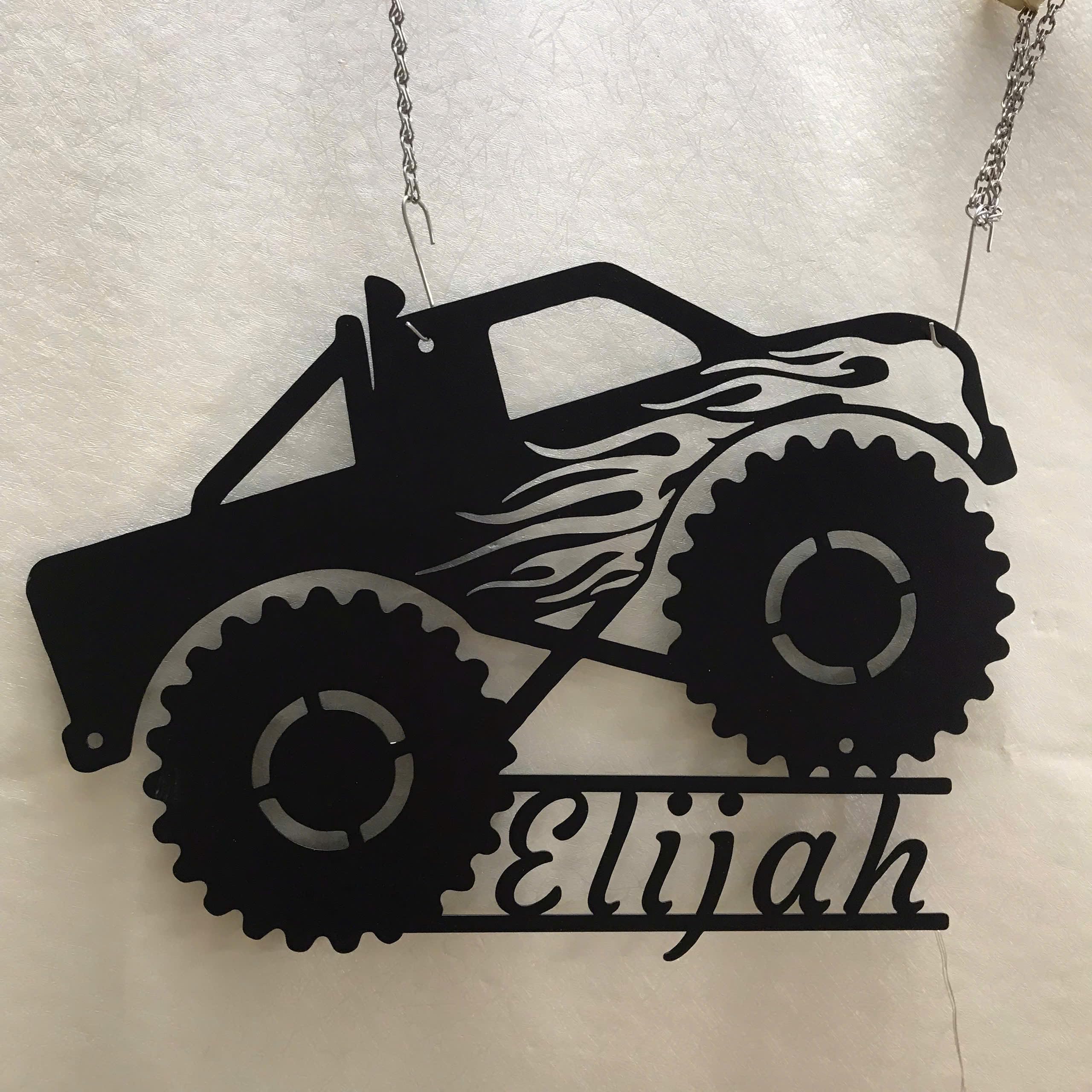 IMIDU custom text monster truck driver metal wall art LED light 10 inch size