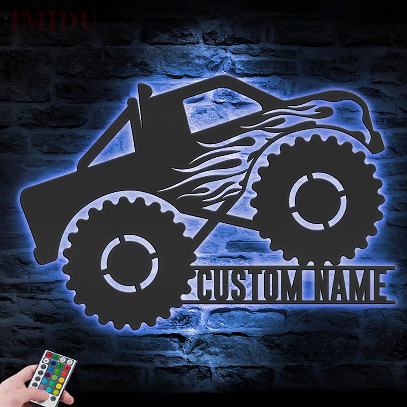 IMIDU custom text monster truck driver metal wall art LED light 12 inch size