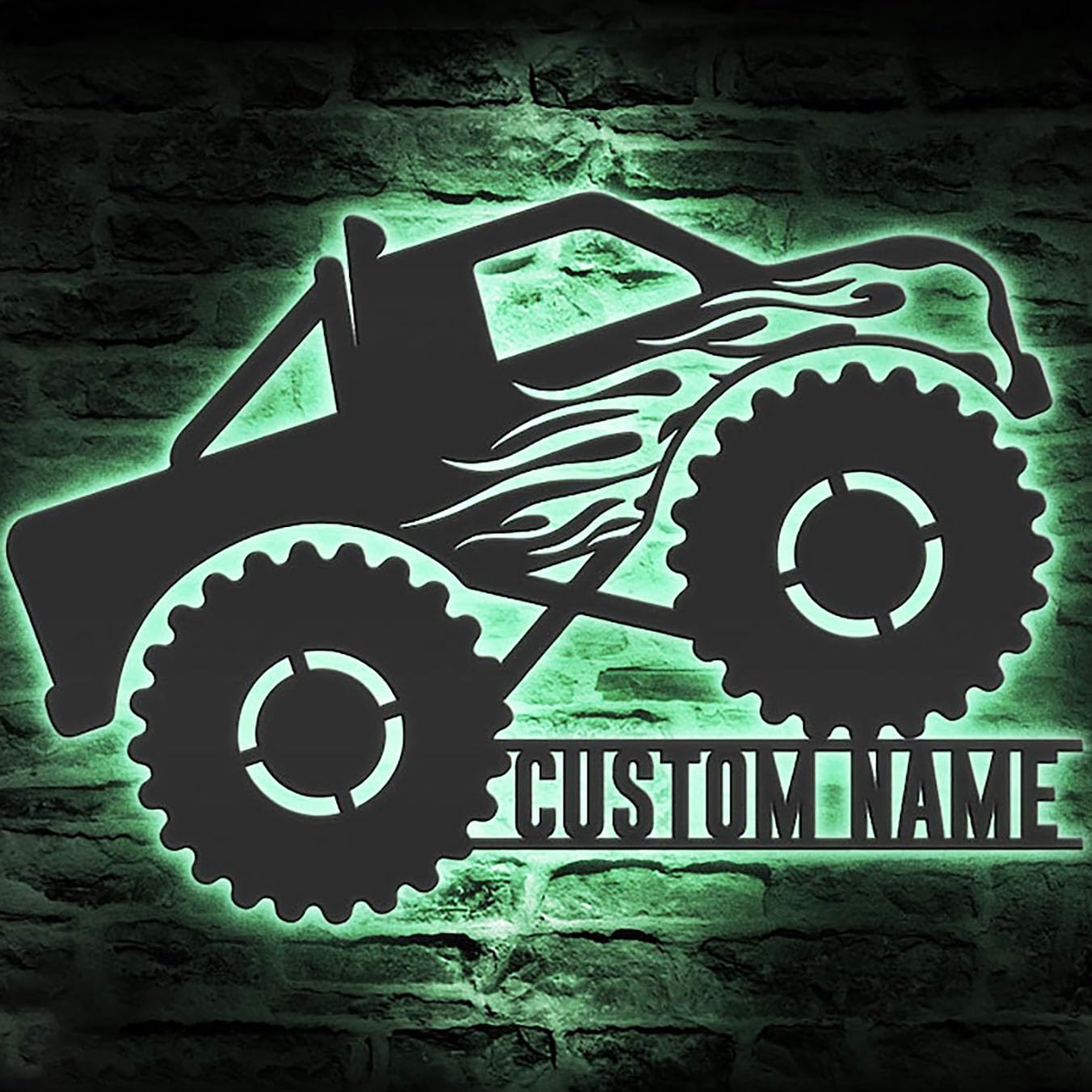 IMIDU custom text monster truck driver metal wall art LED light 18 inch size