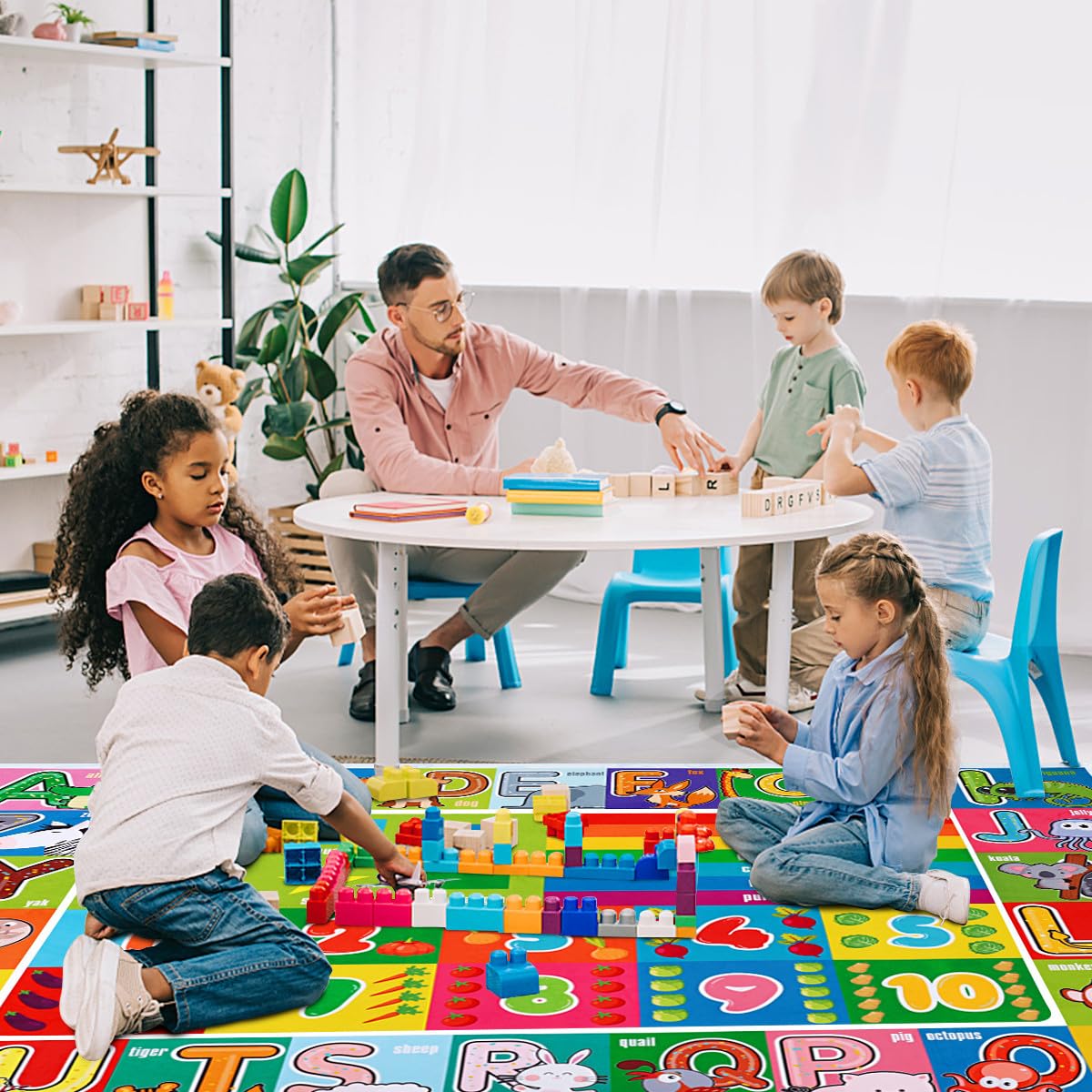 Textured non-slip backing IMIKEYA ABC Rug on clean floors