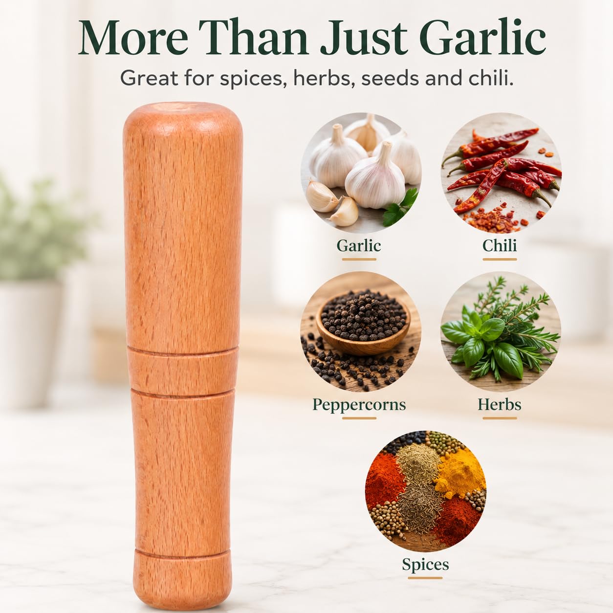 Wooden muddler for garlic grinding