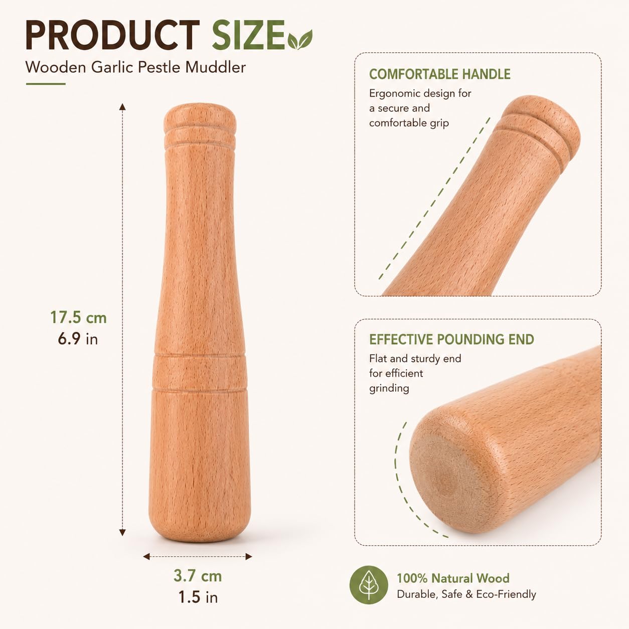 Ergonomic wooden pestle muddler design for comfortable grip