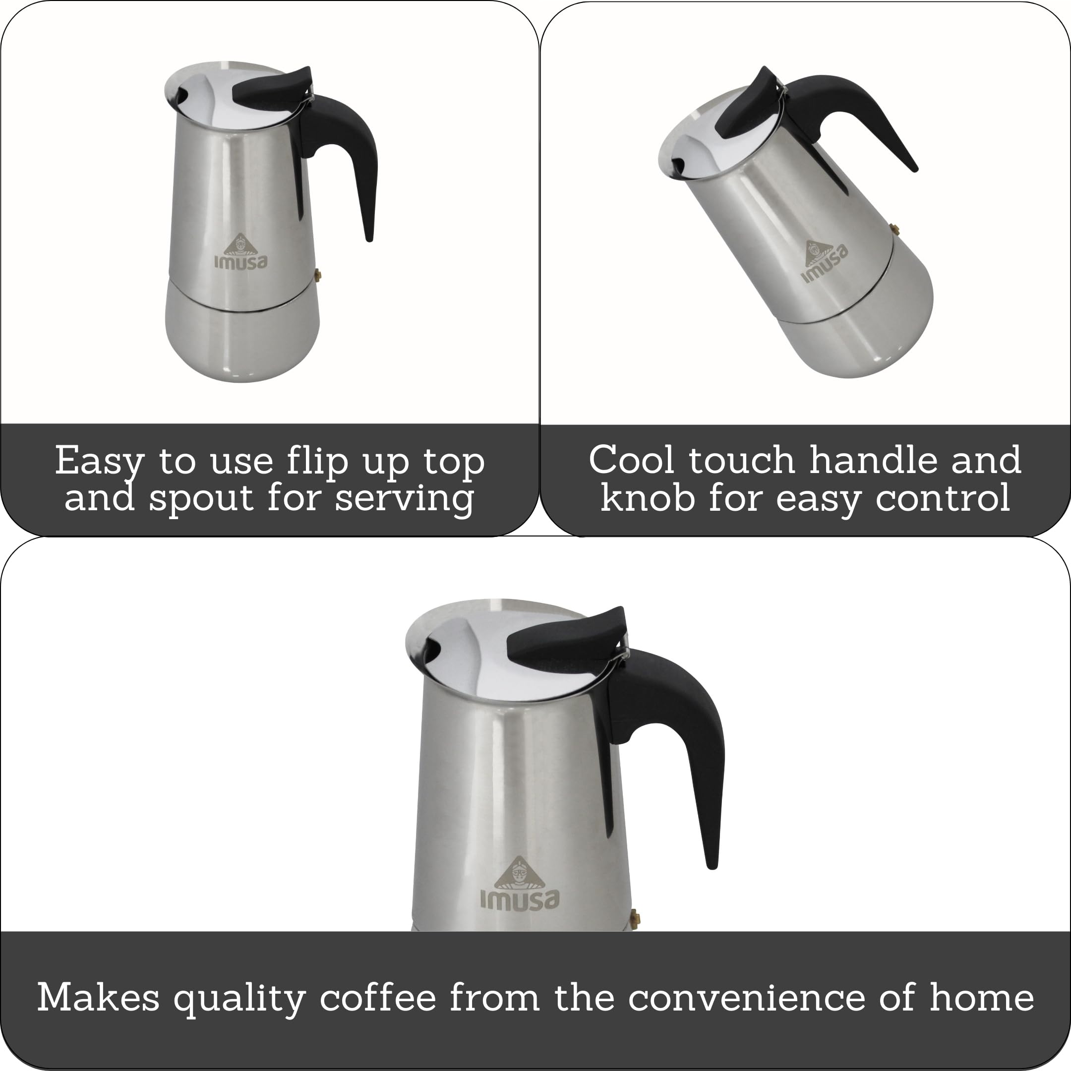 IMUSA USA B120-22062M stainless steel coffeemaker close up