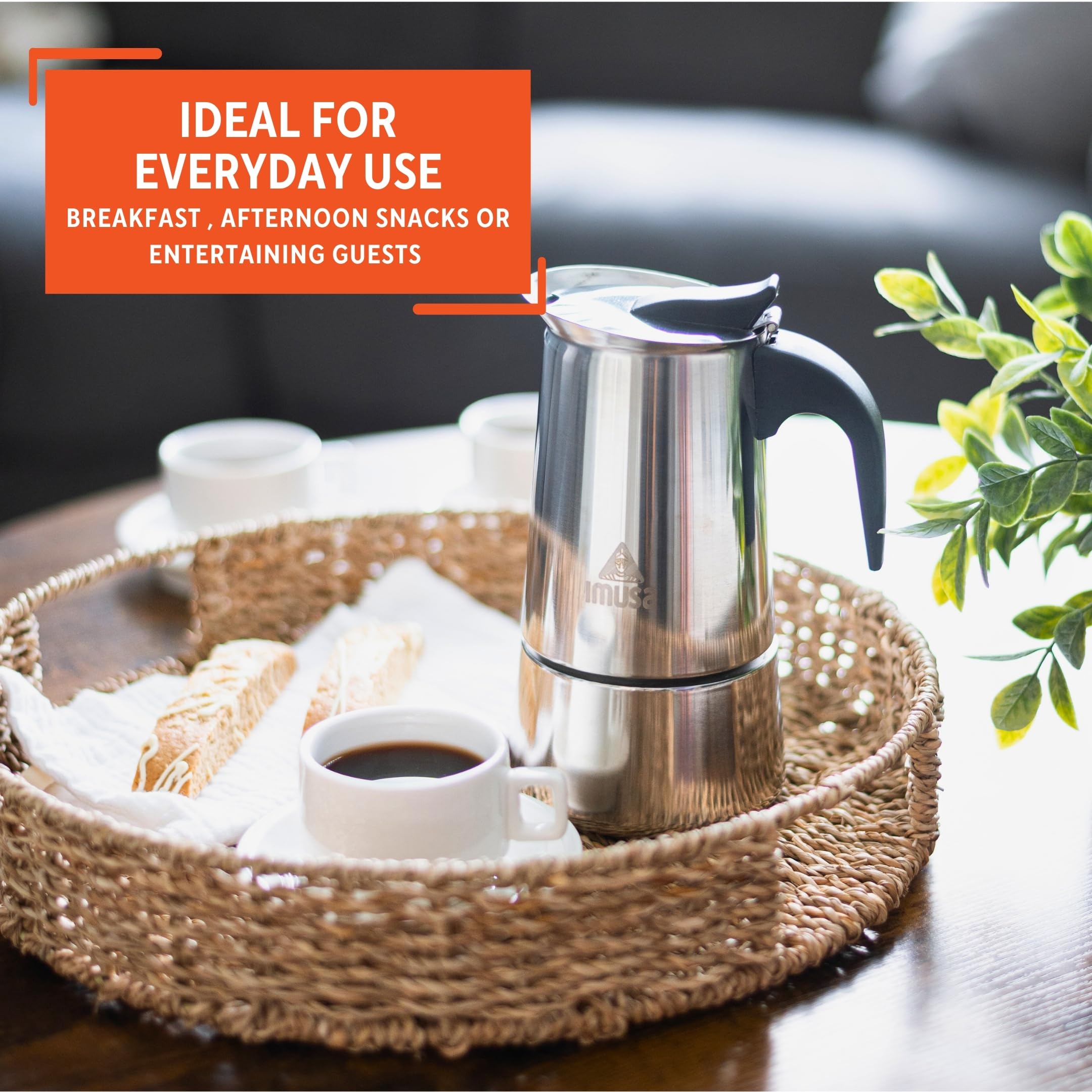 IMUSA stainless steel espresso pot with flip-top lid