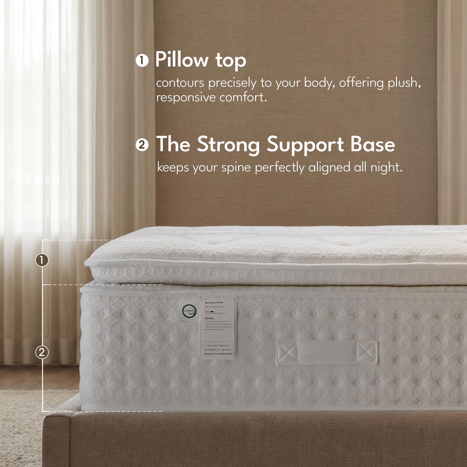 Memory foam comfort layer contours on INCEPDREAM pillow top hybrid