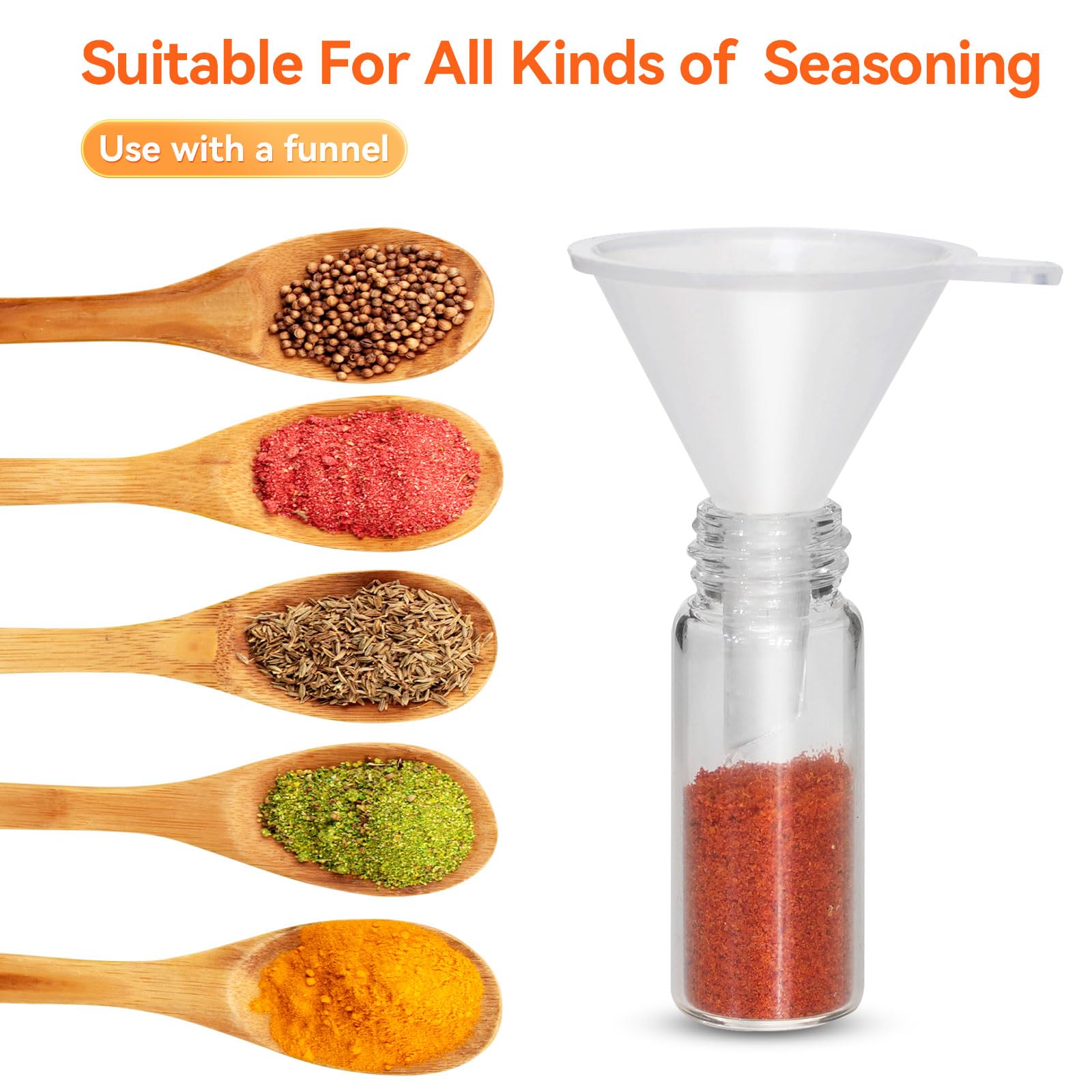 Includes small funnel and box for refilling spices