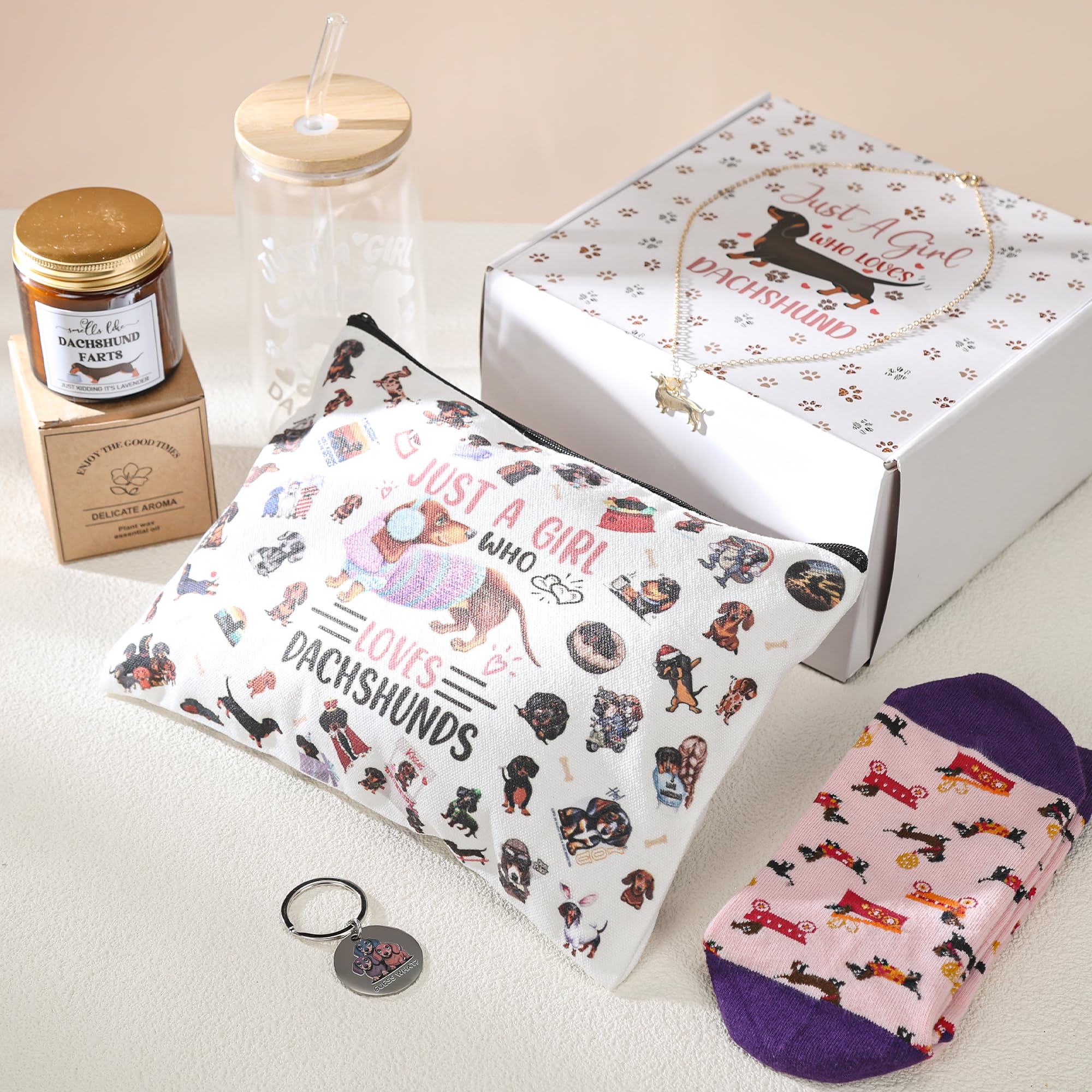 makeup bag with dachshund design in gift set