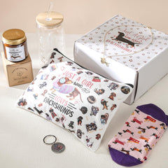 makeup bag with dachshund design in gift set