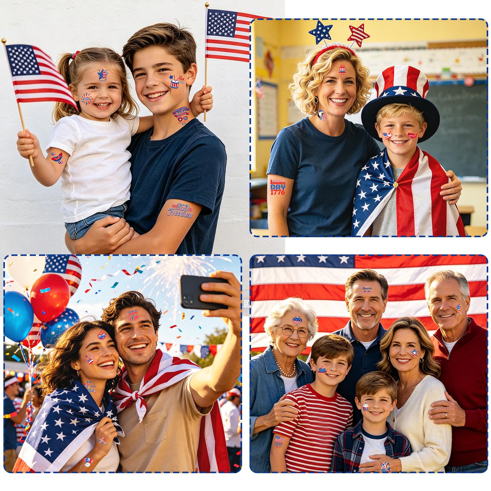 Waterproof and long lasting July 4 temporary tattoos