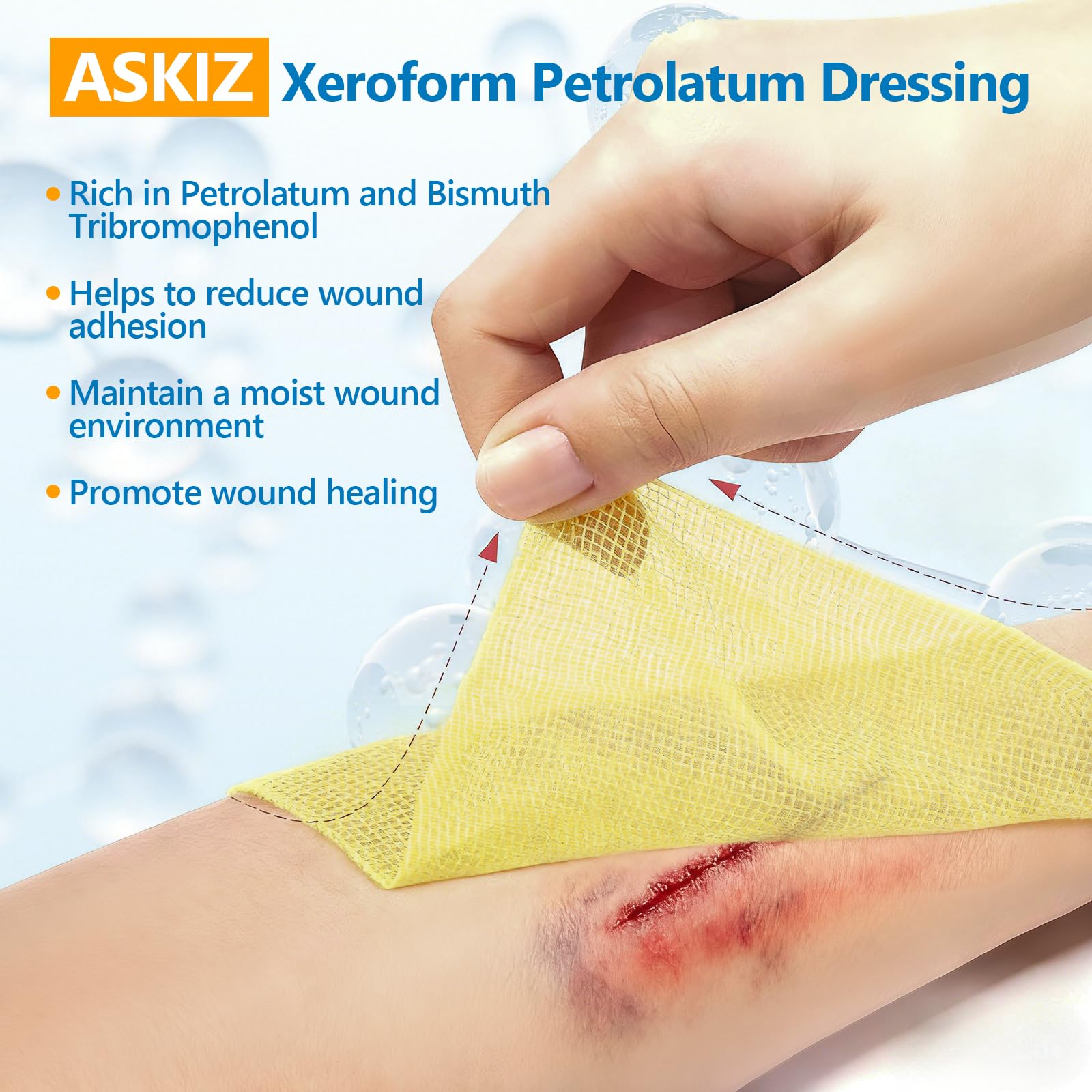 Petrolatum rich gauze dressing reducing odor in wound care
